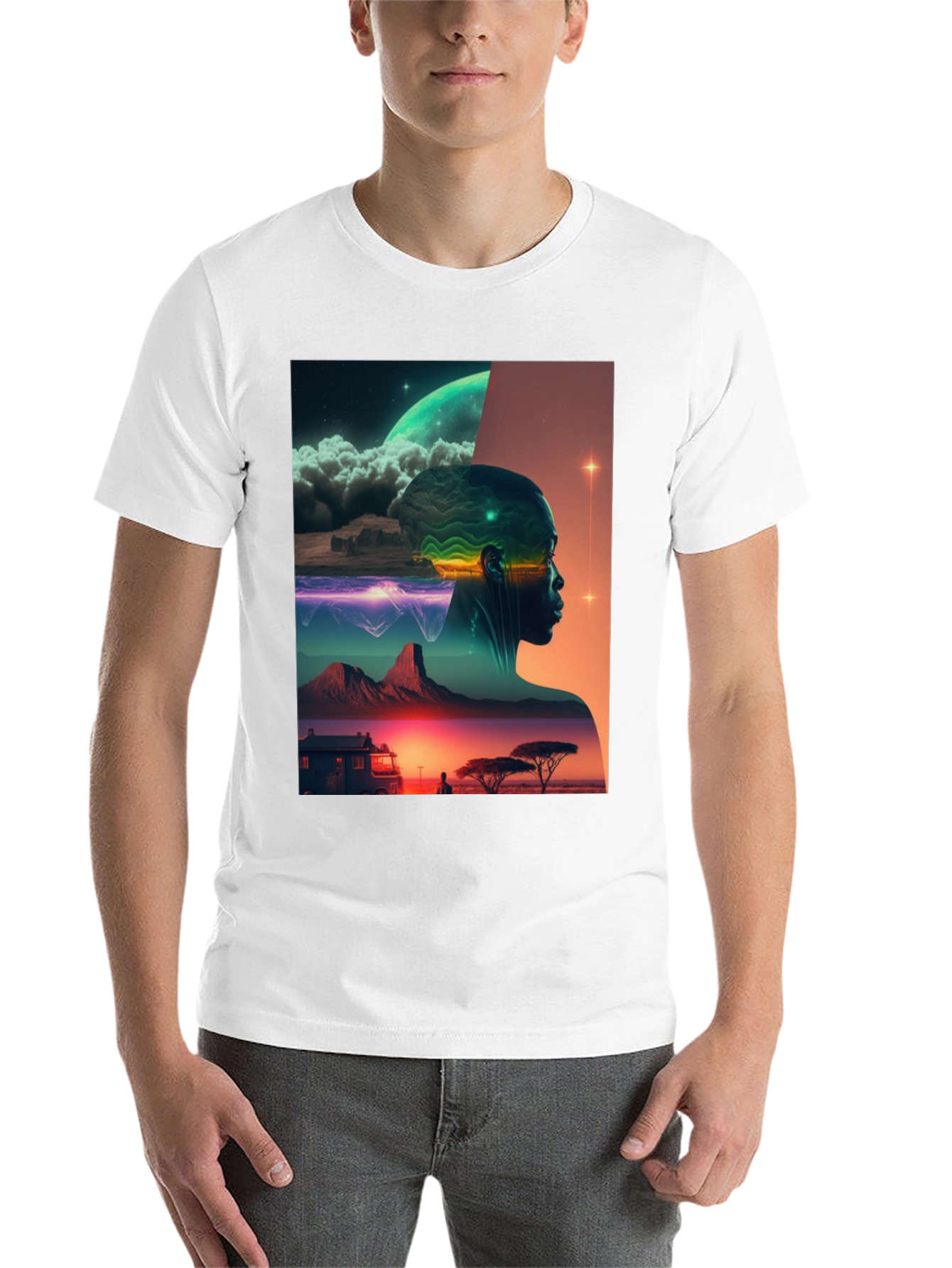 Black Afrofuturism Graphic Tee - Sci-Fi Landscape Black T-Shirt view 14