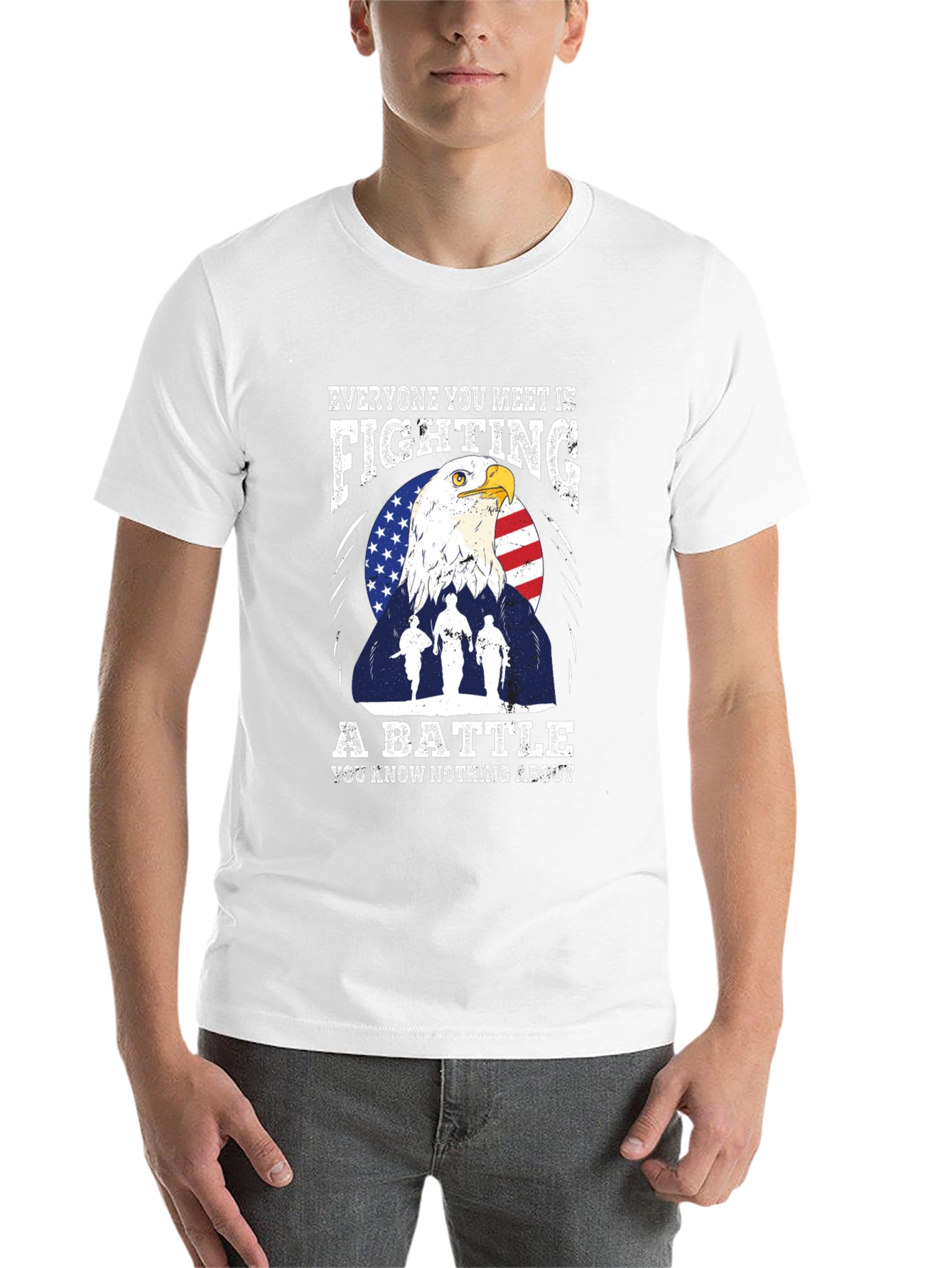 Patriotic Eagle and Soldiers Graphic T-Shirt - "A Battle" - 14