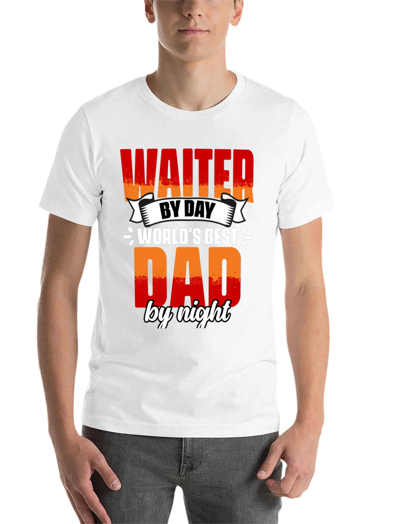Black Waiter Dad T-Shirt - World's Best Dad view 14