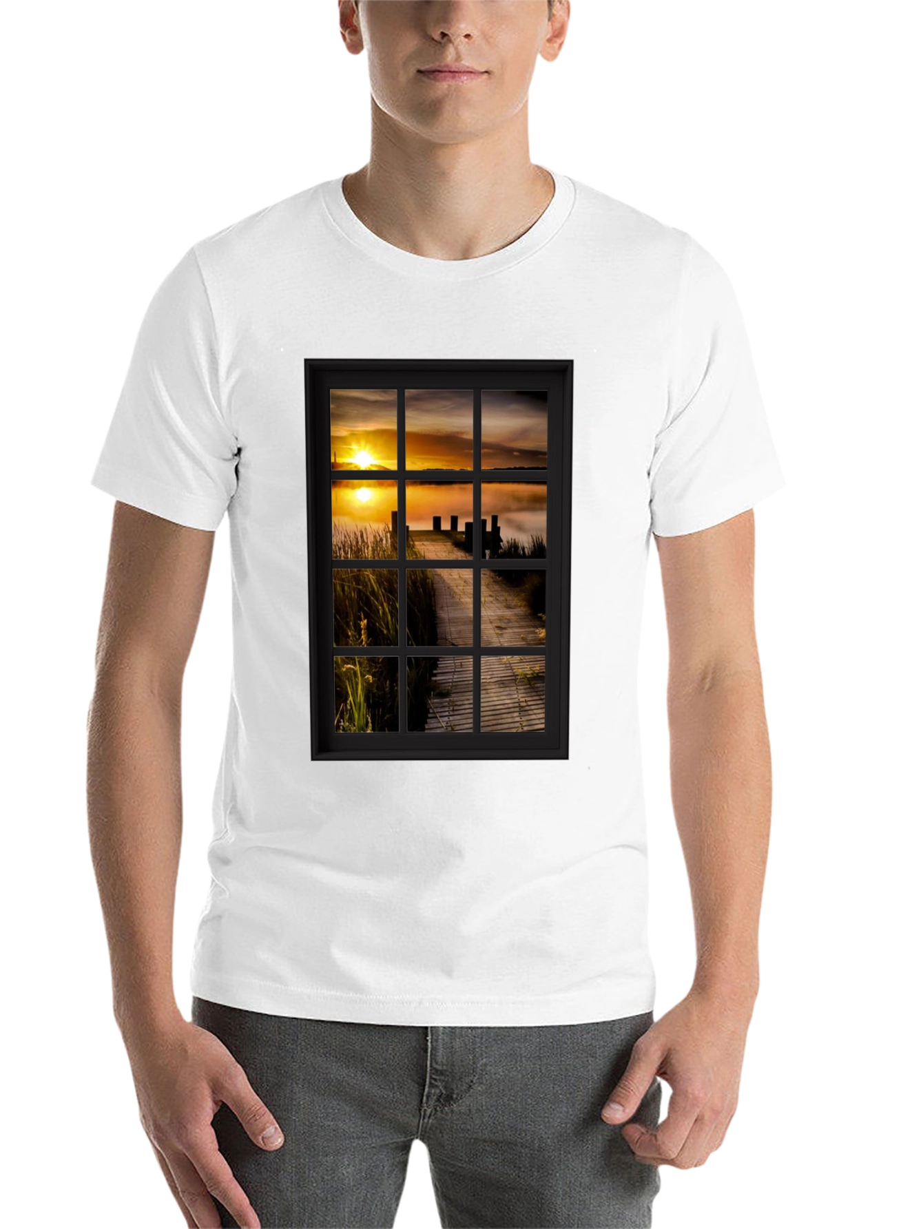 Black Sunrise Pier Window Graphic Tee - Unique Design! view 14
