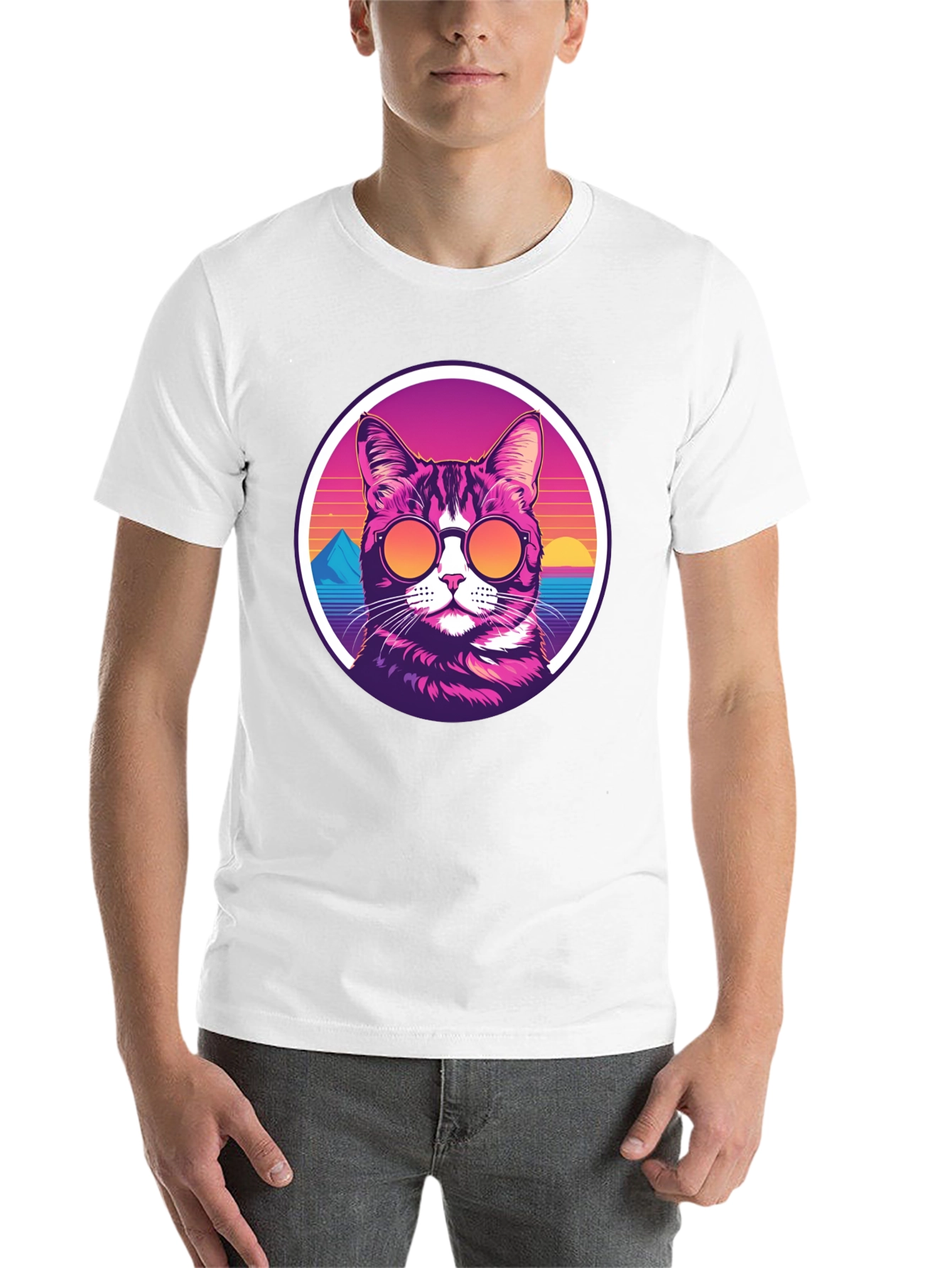 Black Retro Cat T-Shirt - Cool Cat with Shades view 14