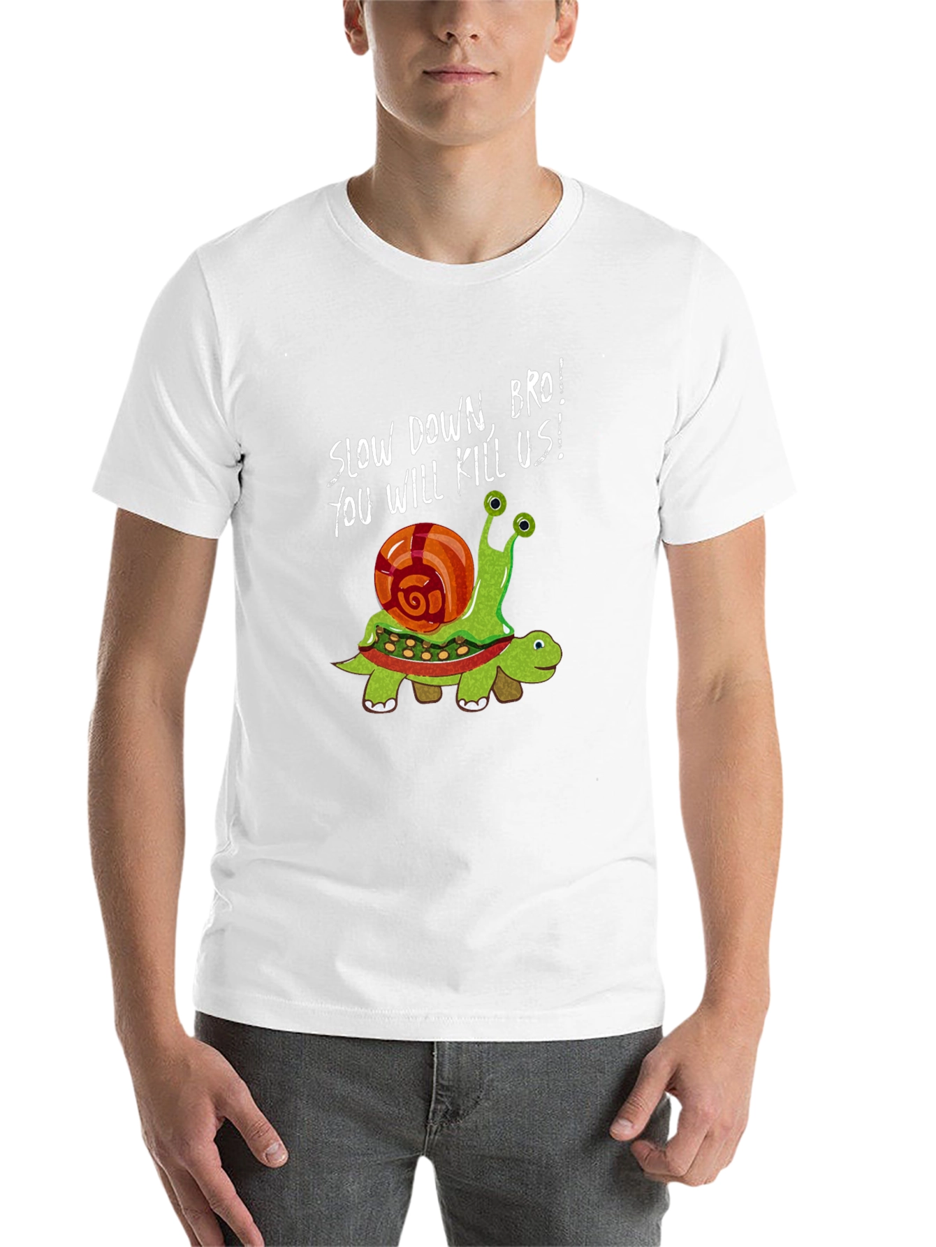Black Funny Snail Riding Turtle Graphic Tee - Slow Down Bro! view 14