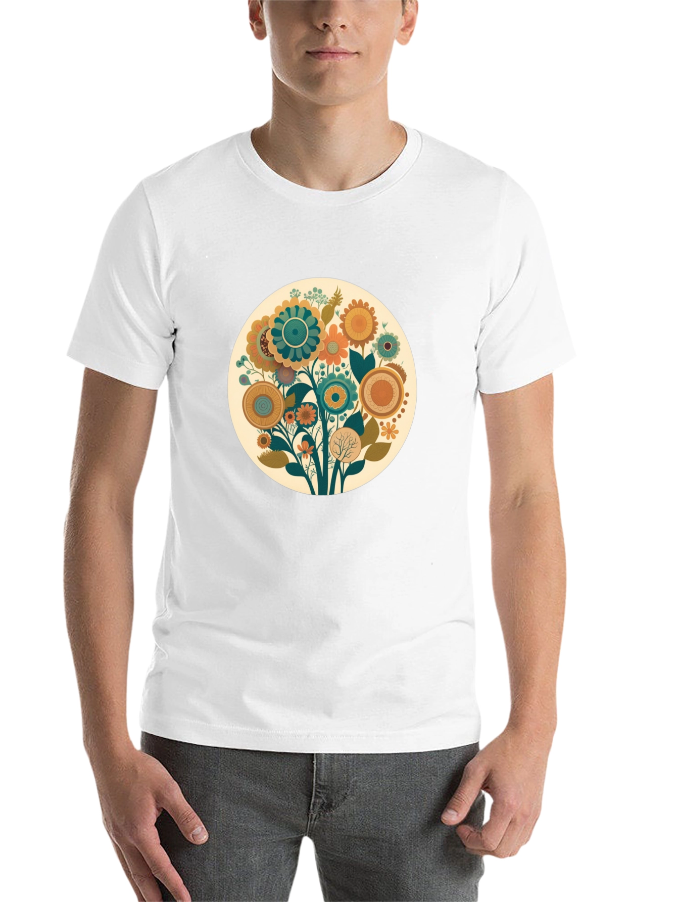 Floral Circle Graphic Tee - Soft Cotton Blend - 14