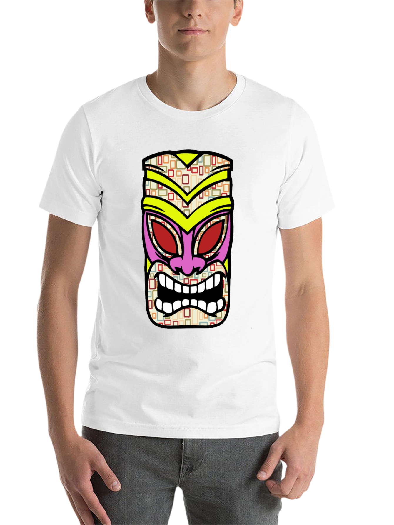 Black Tiki Mask Graphic Tee - Black Cotton T-Shirt view 14