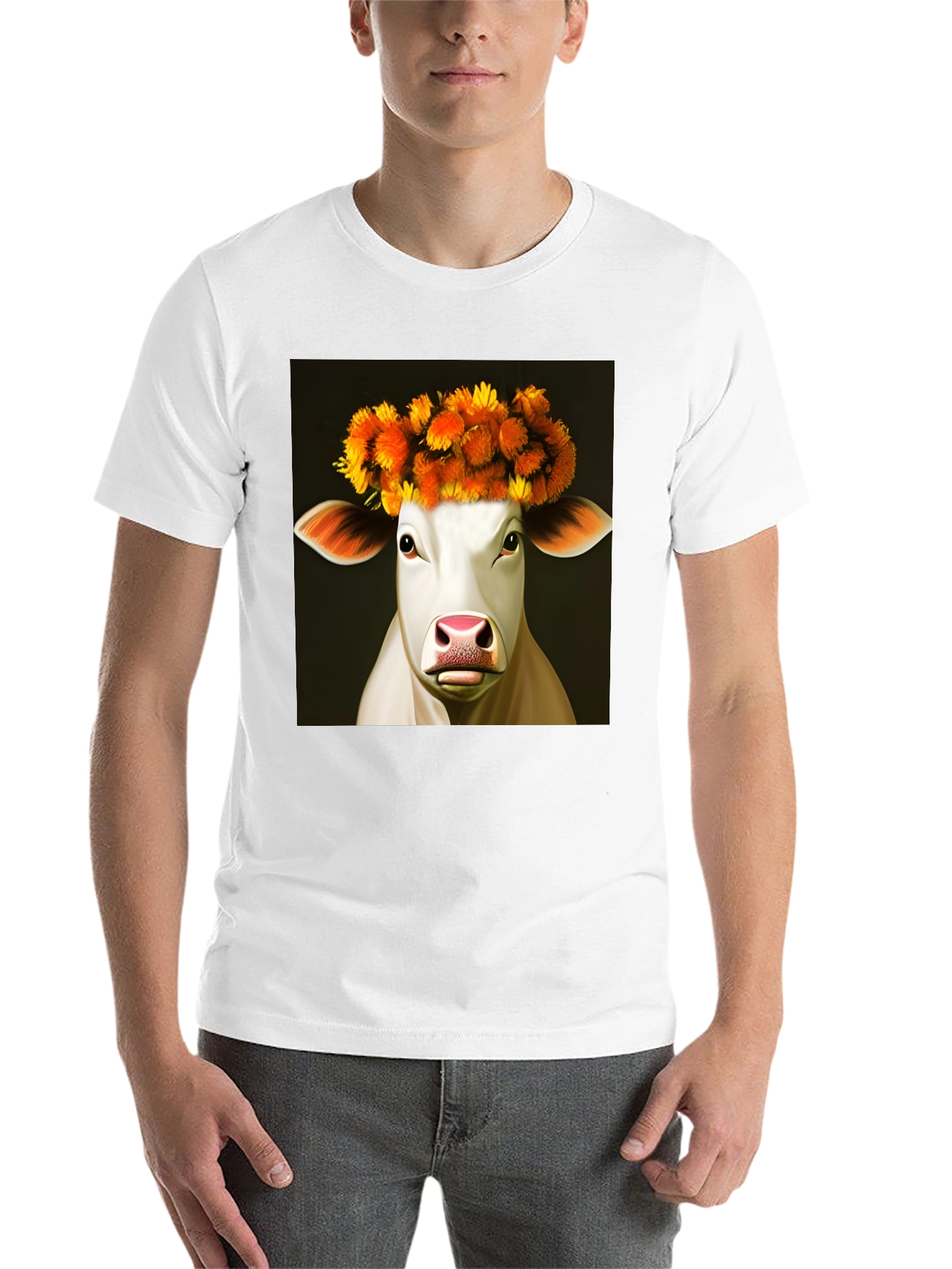Black Cow with Flower Crown Graphic Tee - Black view 14
