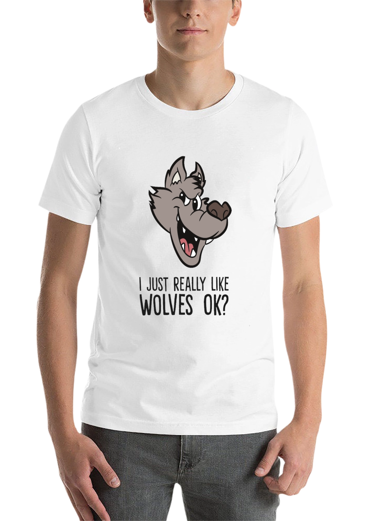 Black Wolf Lover Graphic Tee - "I Just Really Like Wolves OK?" view 14