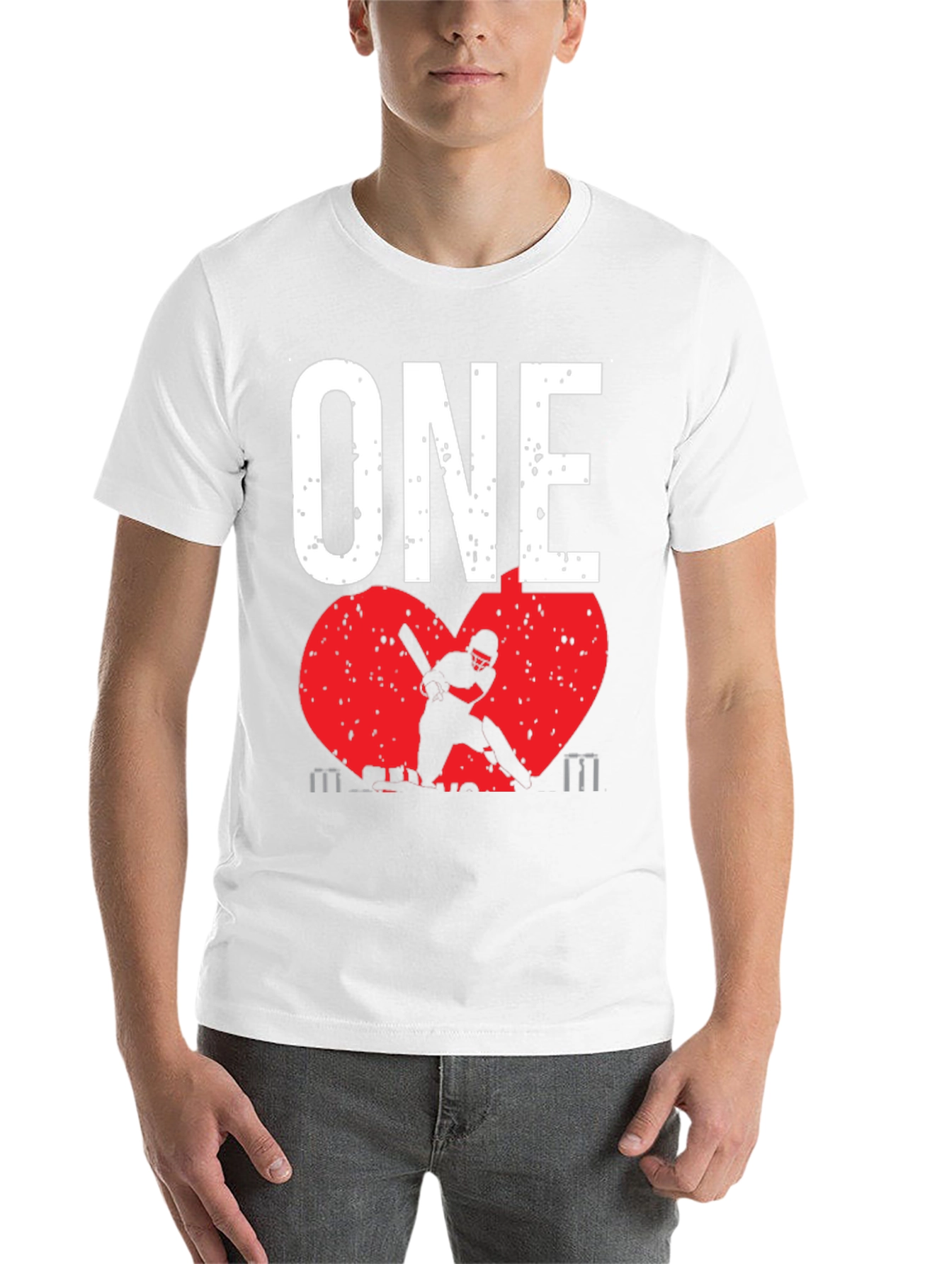 Black ONE Cricket Fan T-Shirt - Red Heart Design view 14