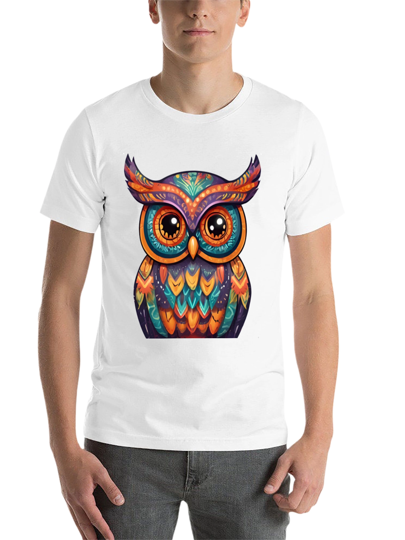 Black Colorful Owl Graphic Tee - Unique Artistic Design view 14