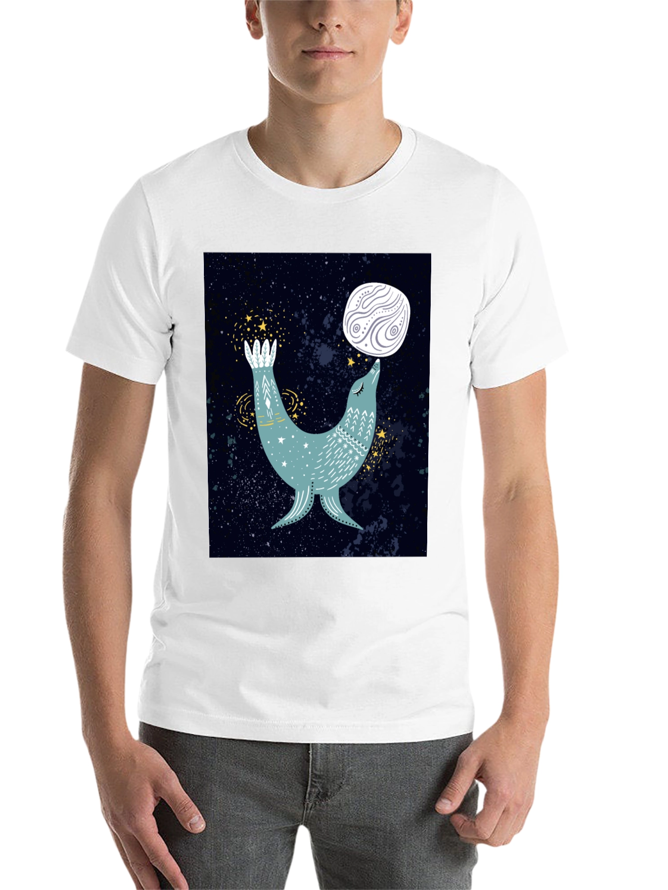 Black Cosmic Seal T-Shirt - Celestial Animal Design view 14