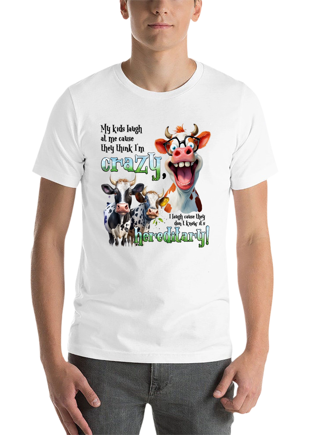 Black Crazy Cow Hereditary Humor T-Shirt view 14