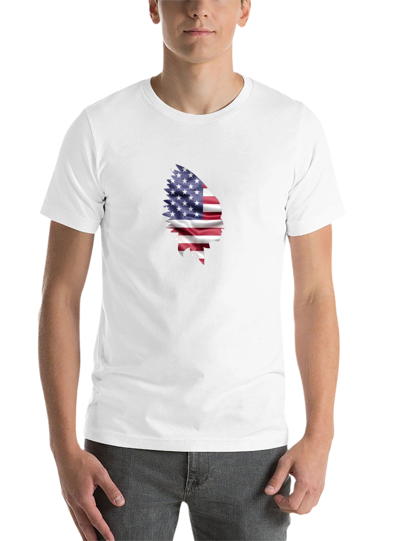 Black American Flag Indian Chief Graphic Tee view 14