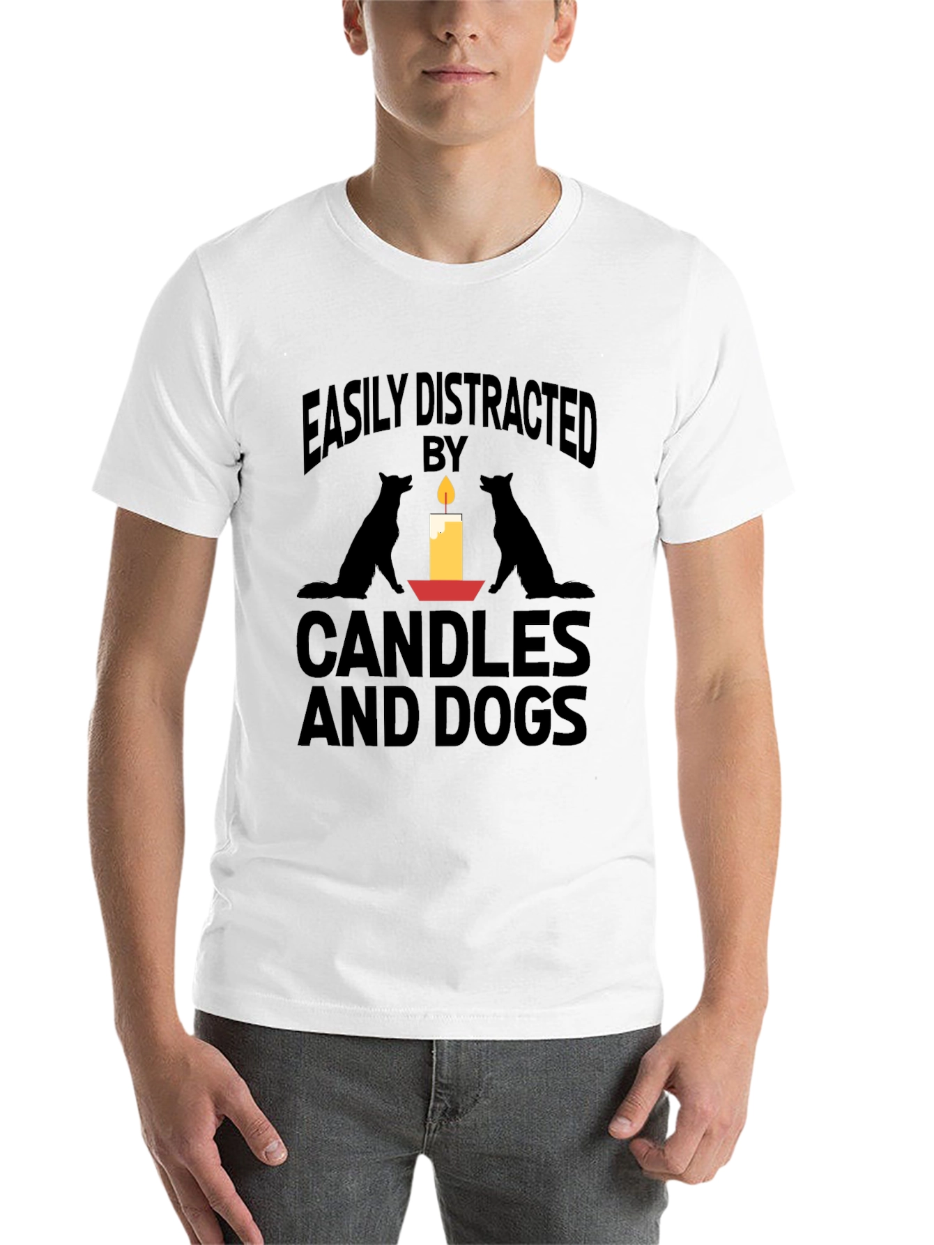 Black Easily Distracted By Candles And Dogs T-Shirt view 14