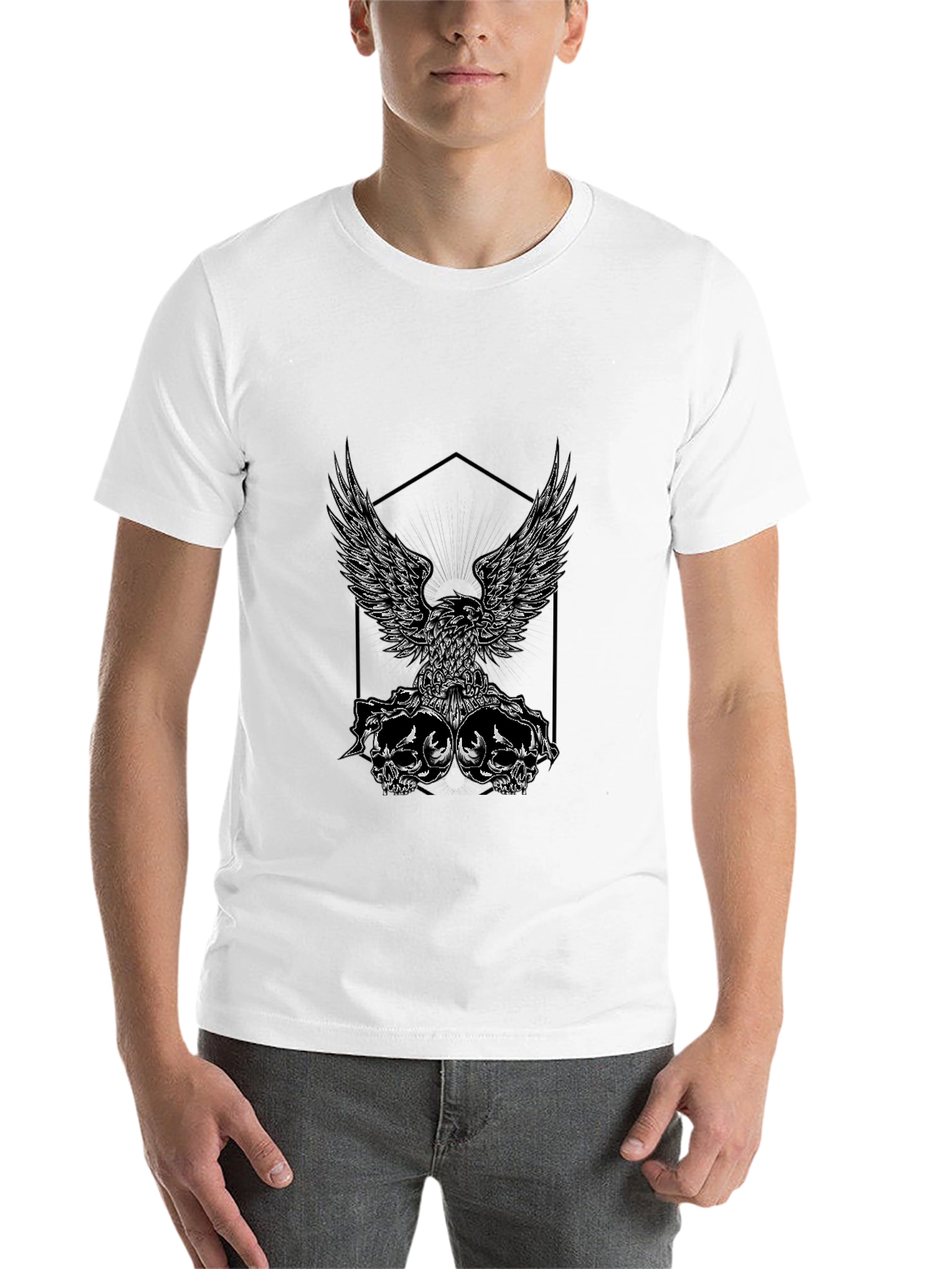 Black Eagle & Skull Graphic Tee - Black Cotton Blend view 14