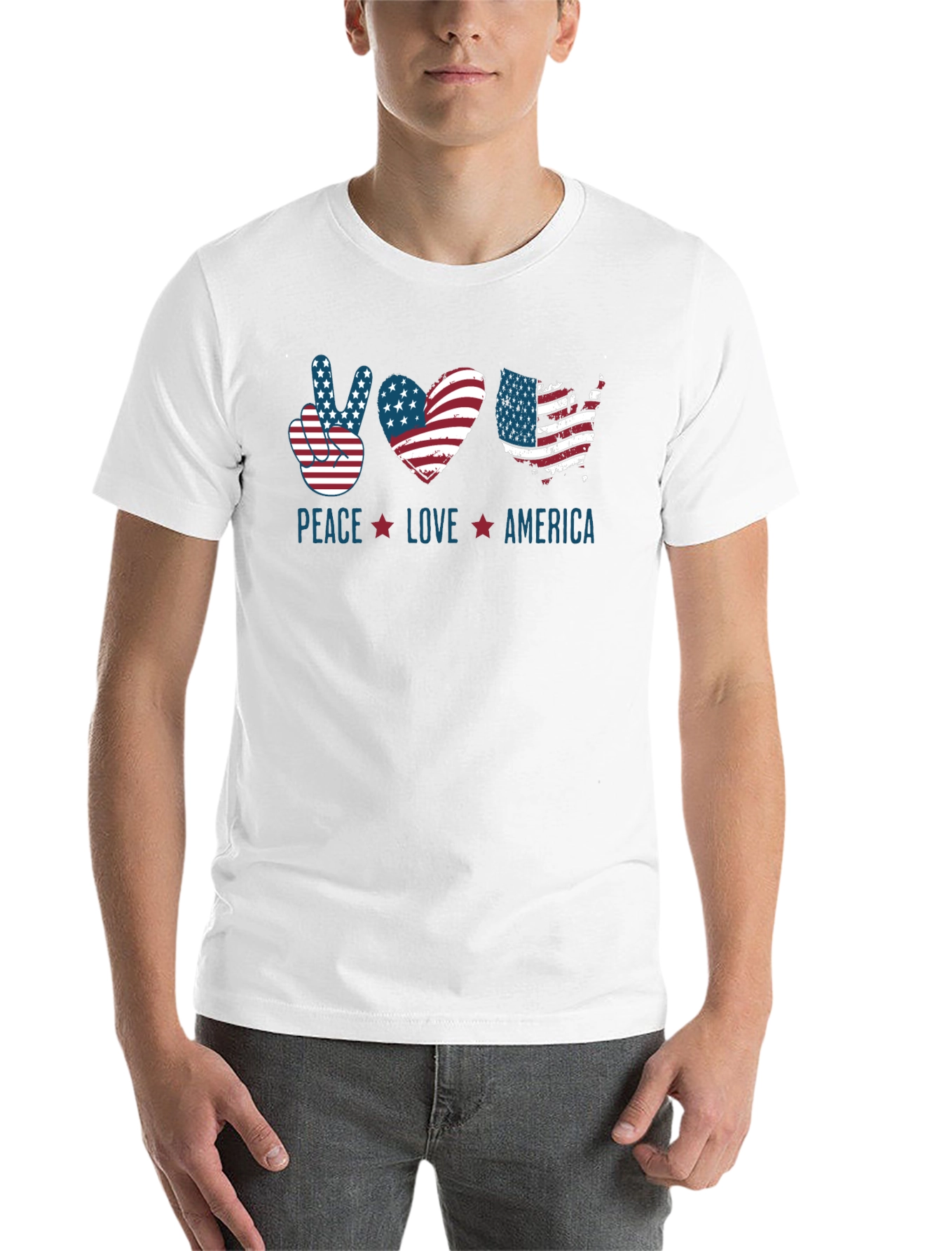 Black Patriotic Peace Love America T-Shirt view 14