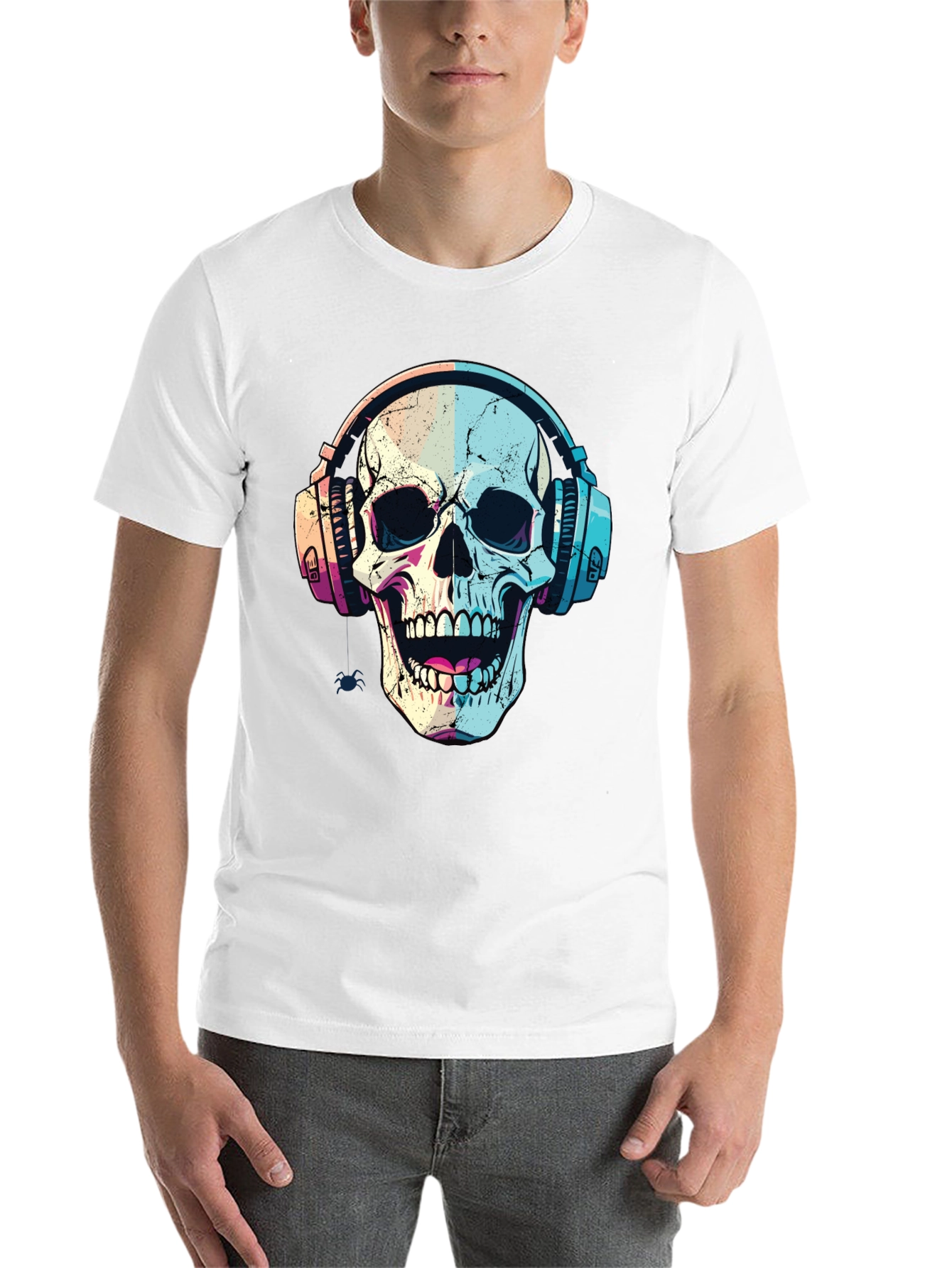 Black Skull Headphones Graphic Tee - Cool Music Lover Shirt view 14