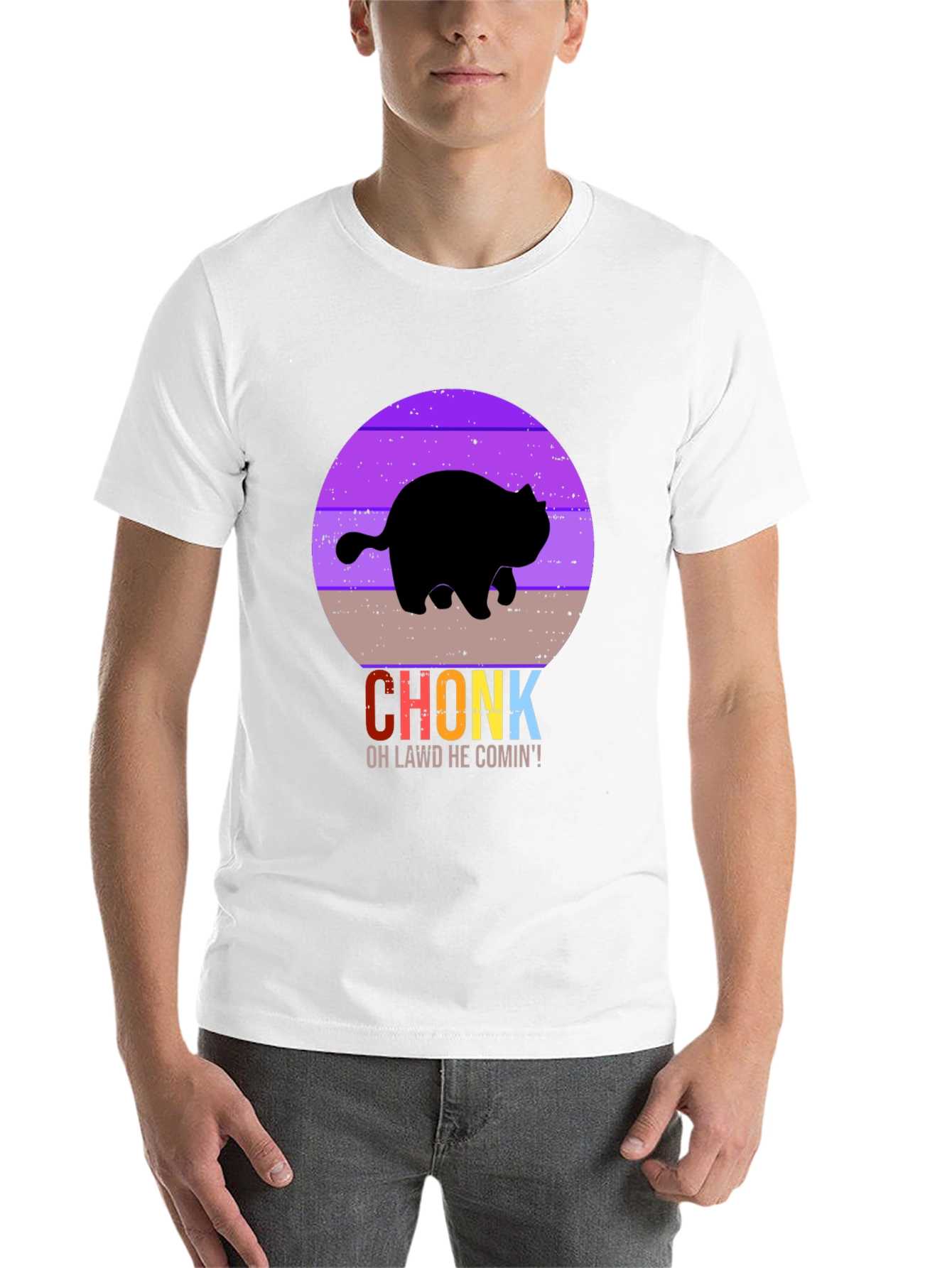 Black Chonk Cat T-Shirt - Oh Lawd He Comin'! view 14