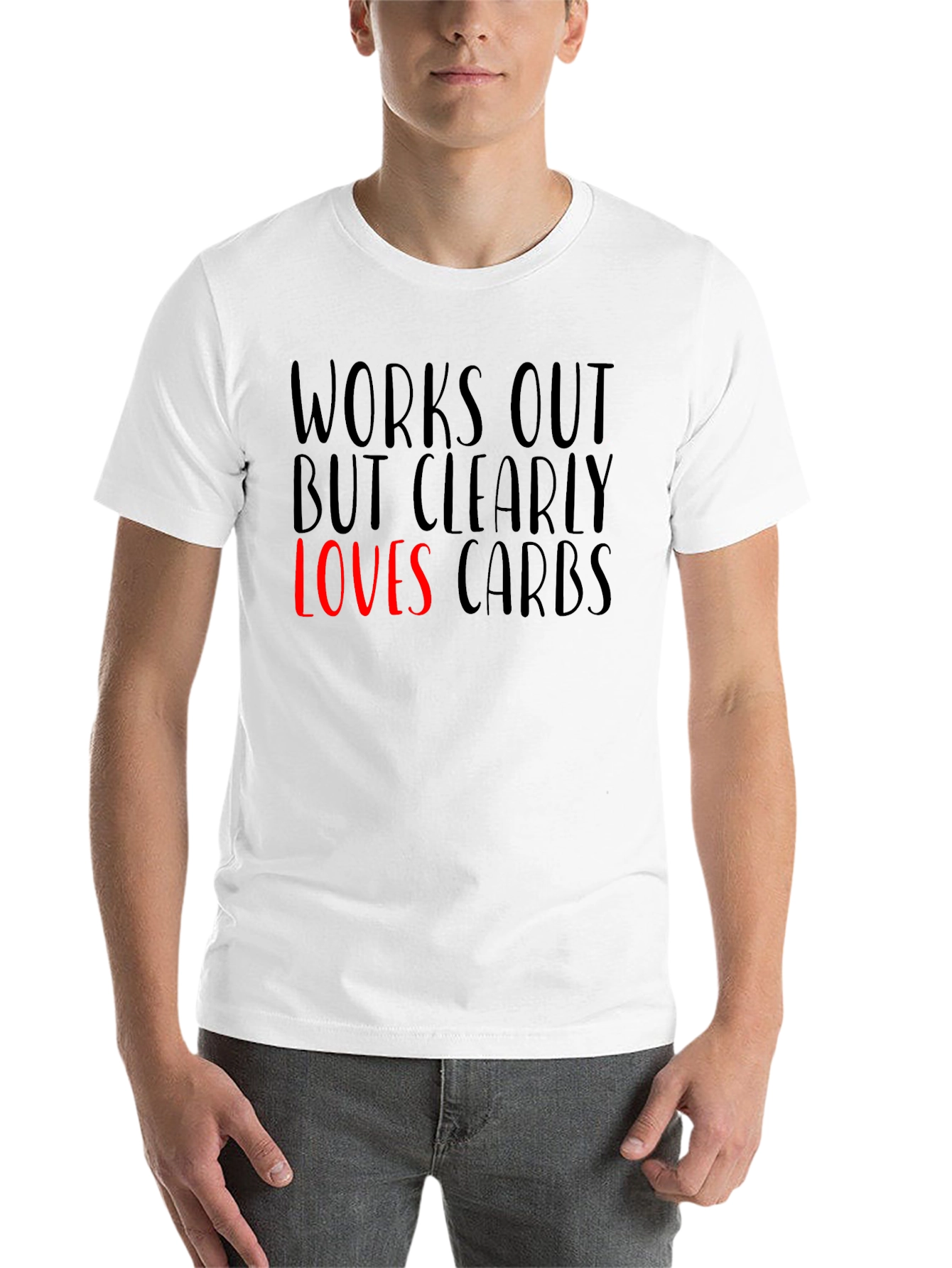 Black Funny Works Out Loves Carbs Graphic T-Shirt view 14