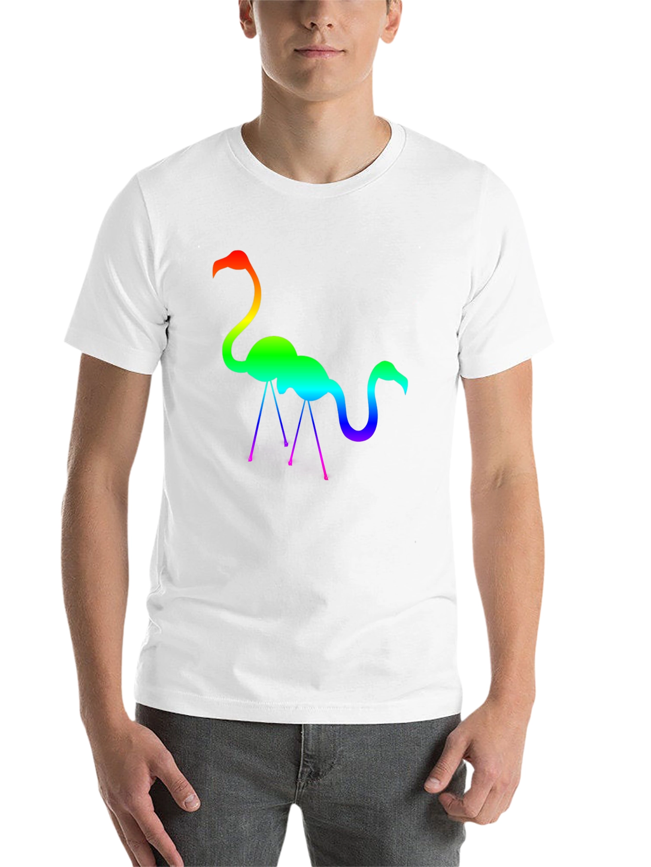 Black Rainbow Flamingo Graphic Tee - Stylish Cotton T-Shirt view 14