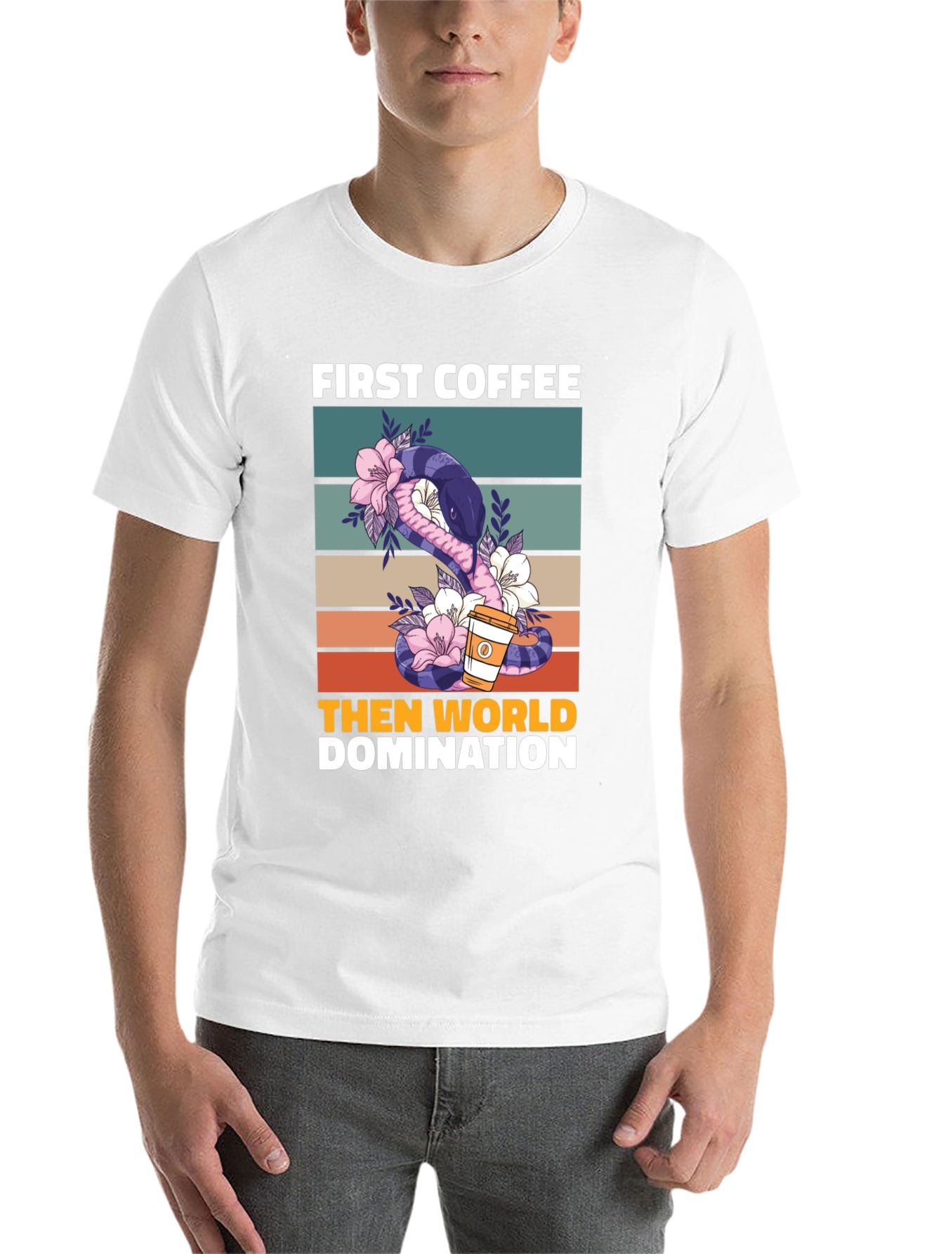 Black First Coffee Then World Domination T-Shirt view 14