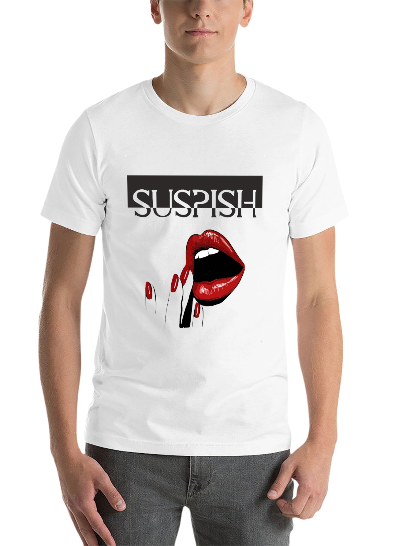 Black Suspish Lips Graphic Tee - Black Cotton T-Shirt view 14