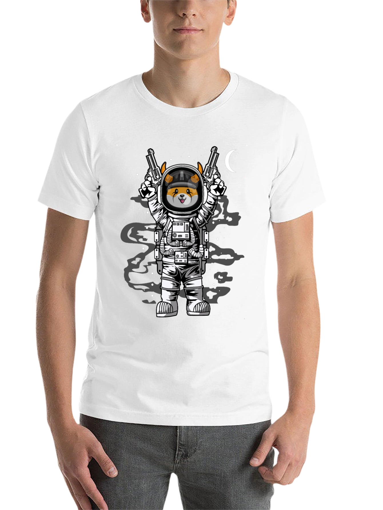 Black Space Dog T-Shirt - Astronaut Doge with Guns view 14