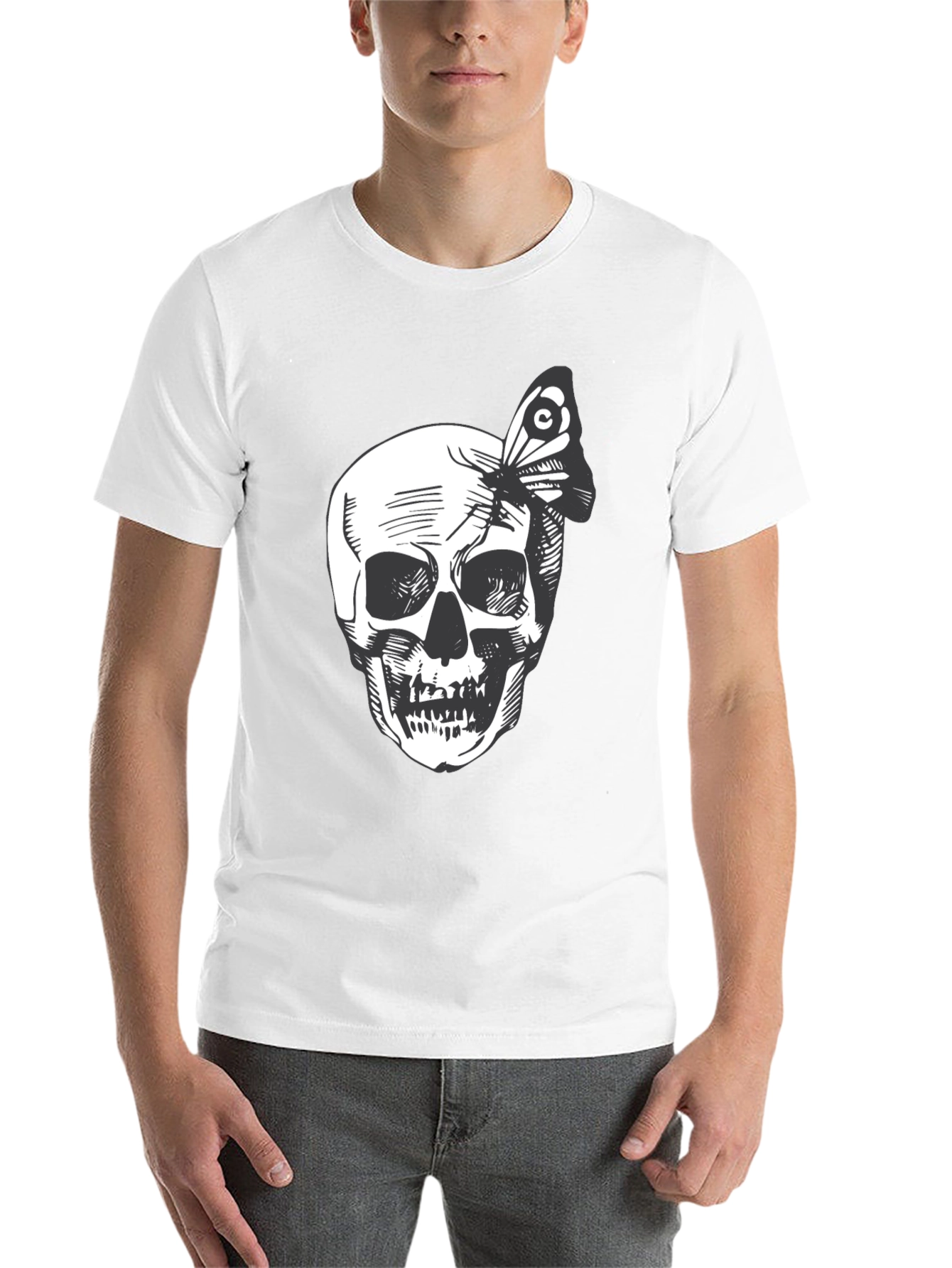 Black Skull and Butterfly Graphic Tee - Black Cotton view 14