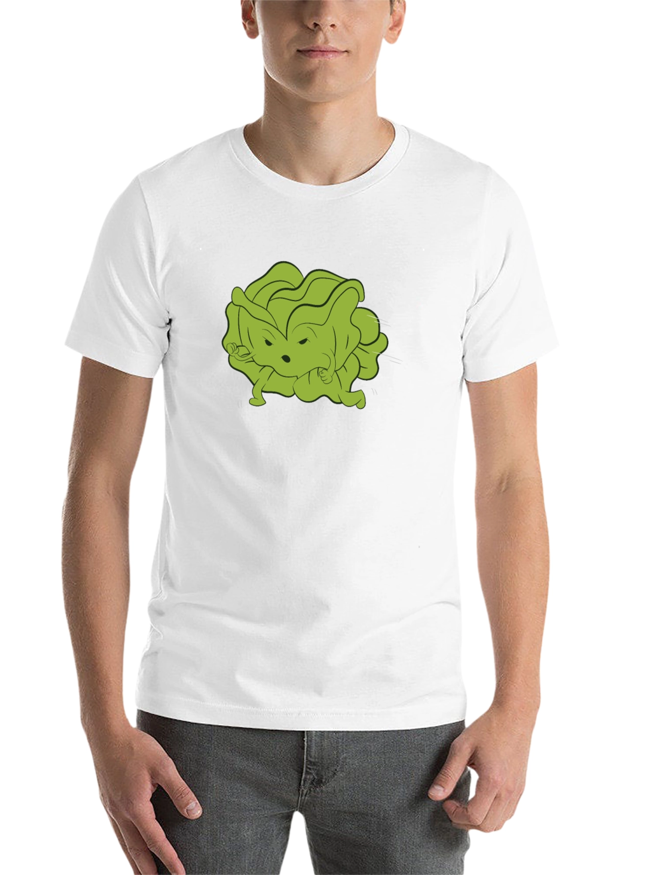 Black Funny Cartoon Lettuce Character Black T-Shirt view 14