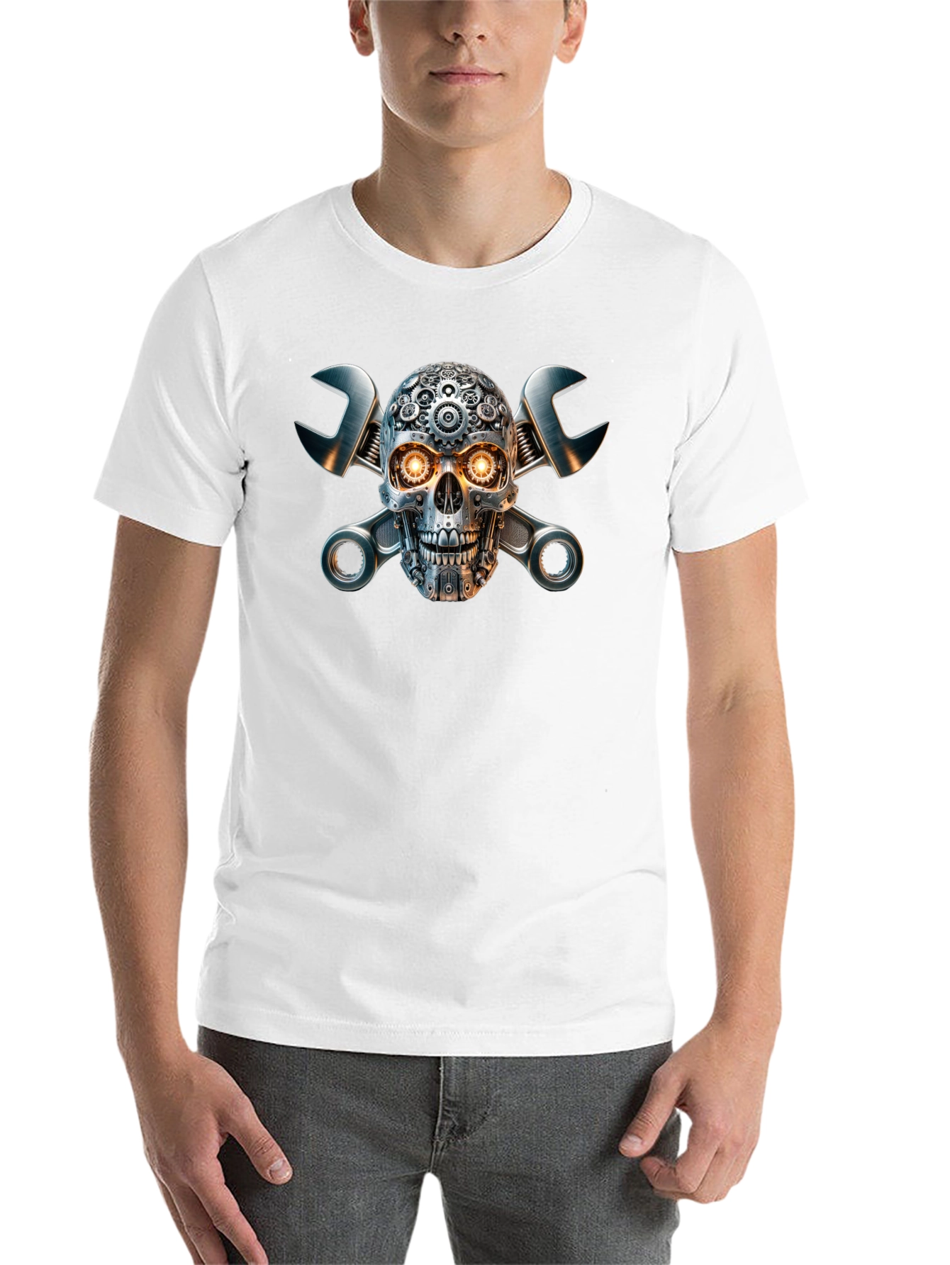 Black Steampunk Skull & Wrench Graphic Tee view 14
