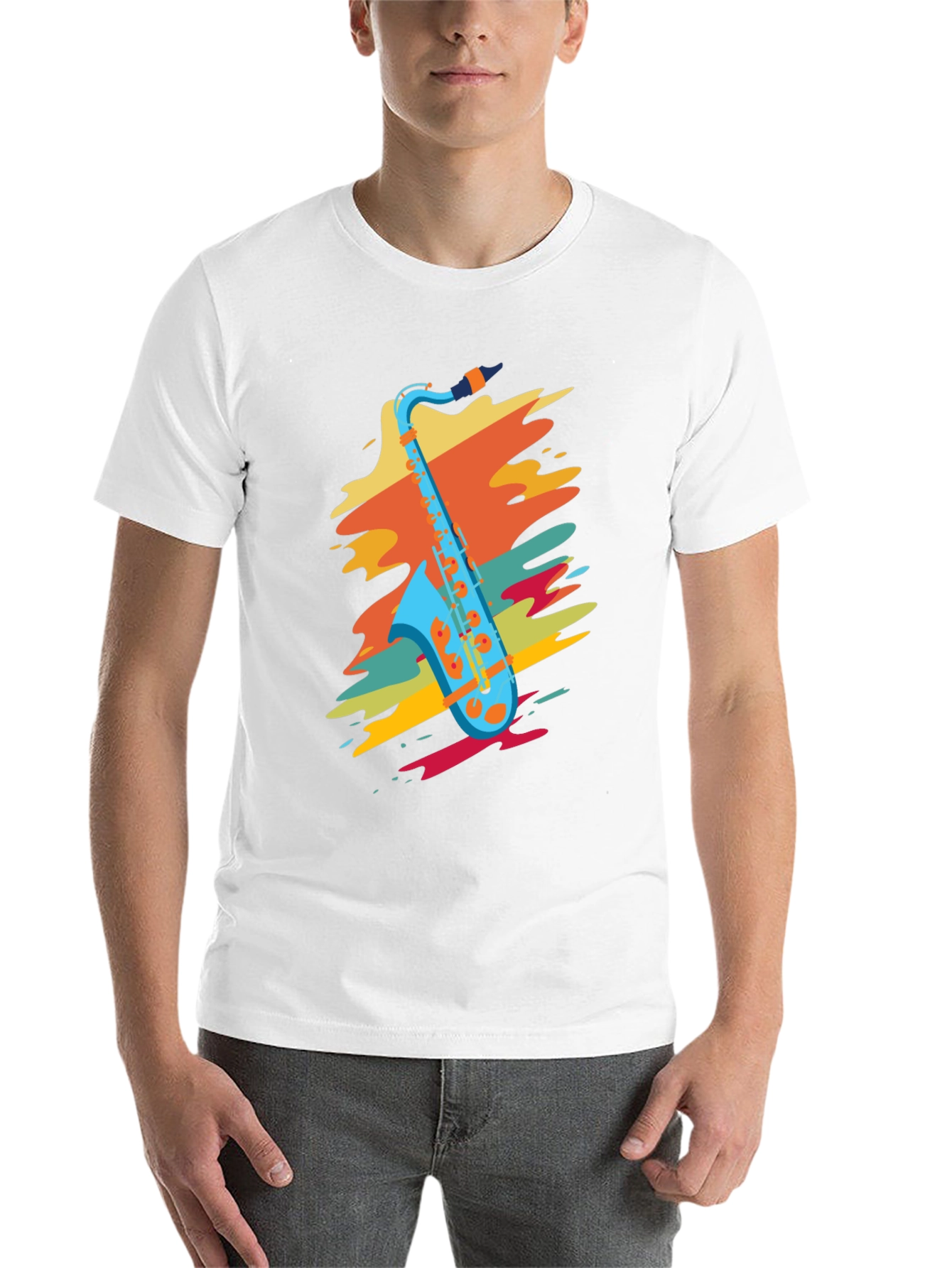 Black Stylish Saxophone Graphic T-Shirt view 14