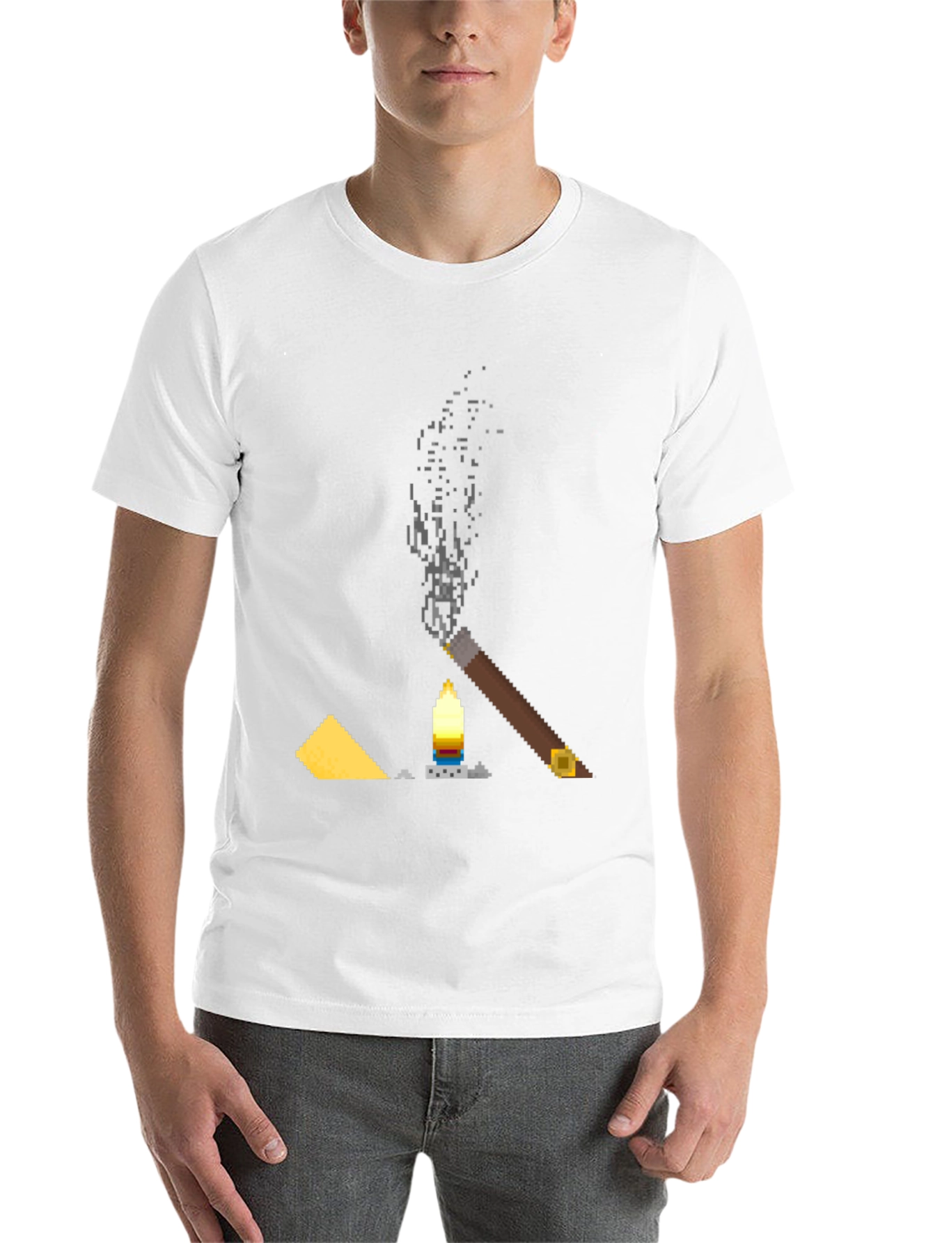 Pixel Art Cigar & Candle Graphic T-Shirt - 14