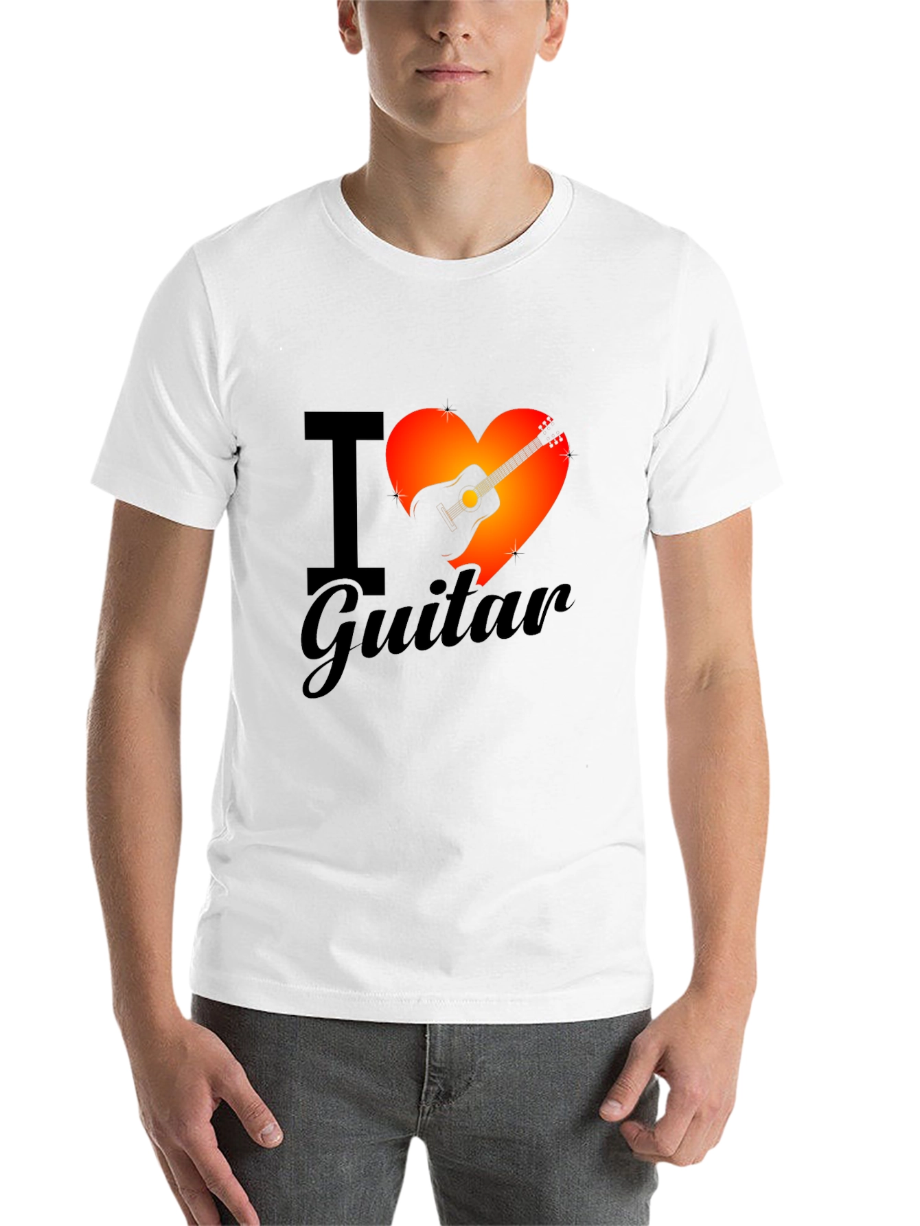 Black I Heart Guitar Graphic Tee - Black Cotton T-Shirt view 14