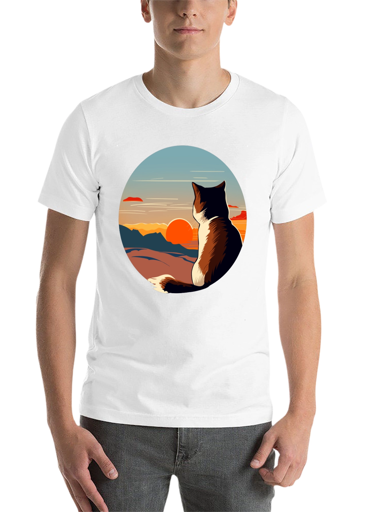 Black Sunset Cat Graphic Tee - Unisex Black T-Shirt view 14