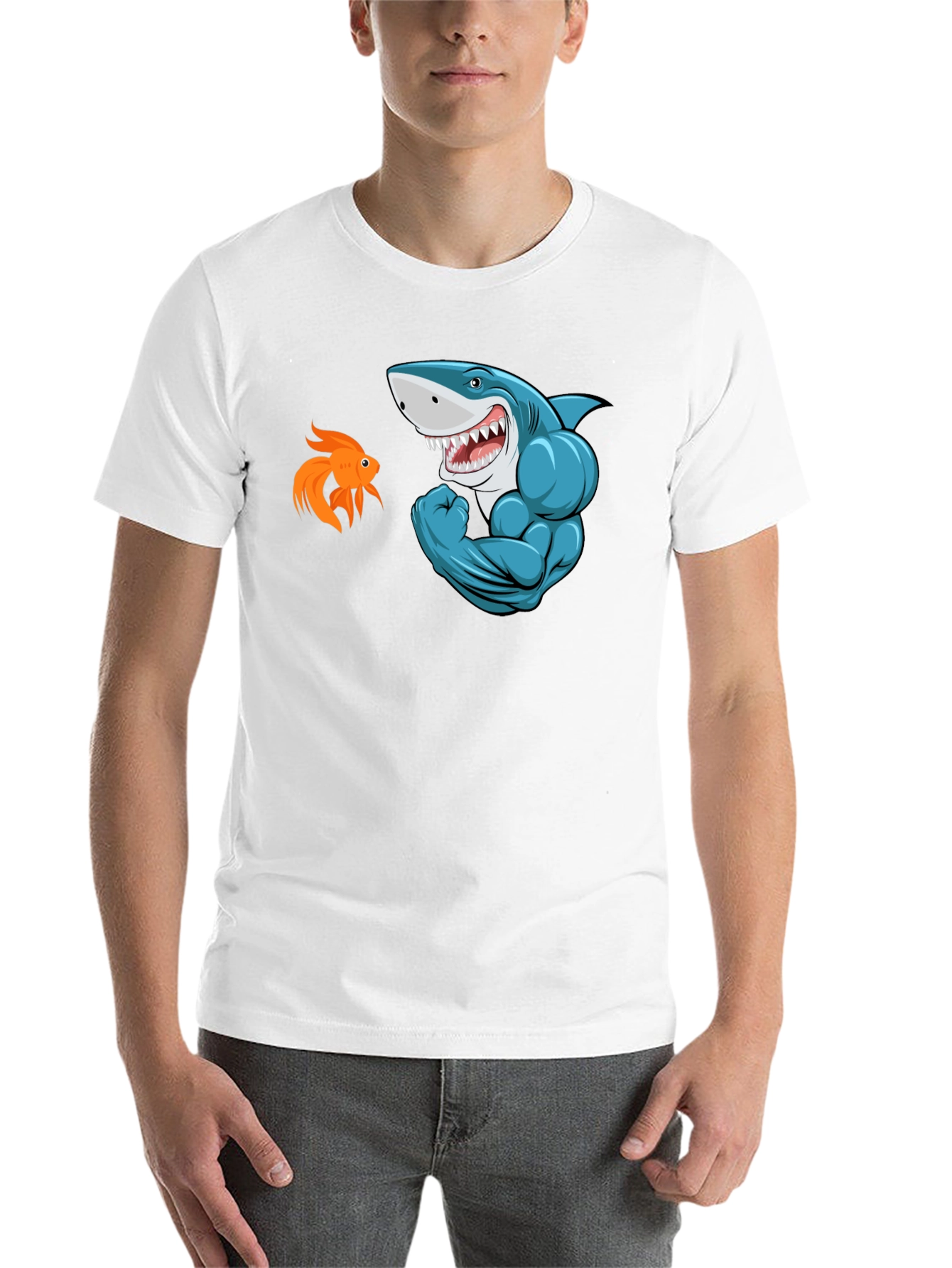 Black Funny Shark vs Goldfish Graphic Tee view 14
