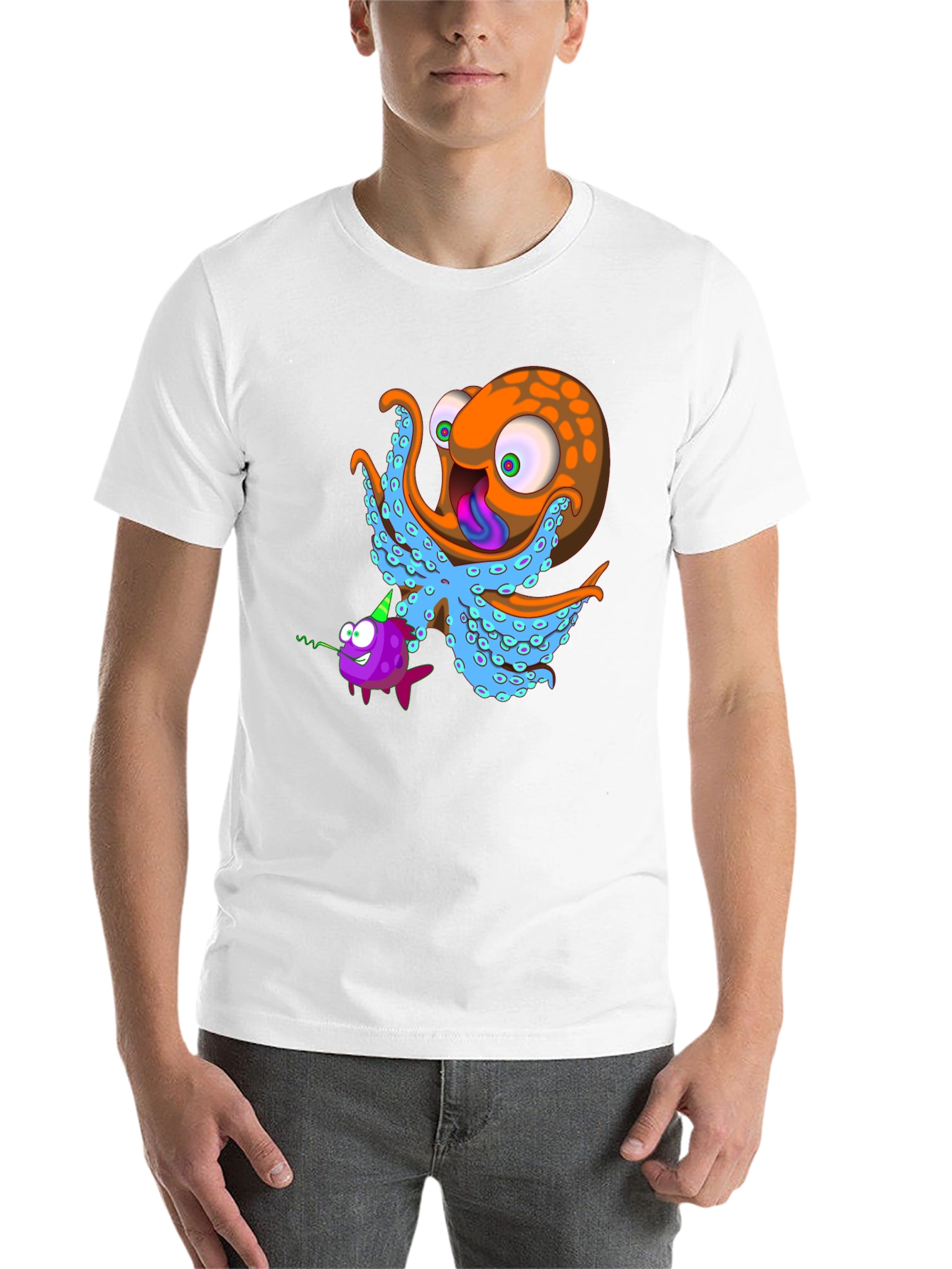 Black Octopus & Fish Graphic Tee - Unique Cartoon Design view 14