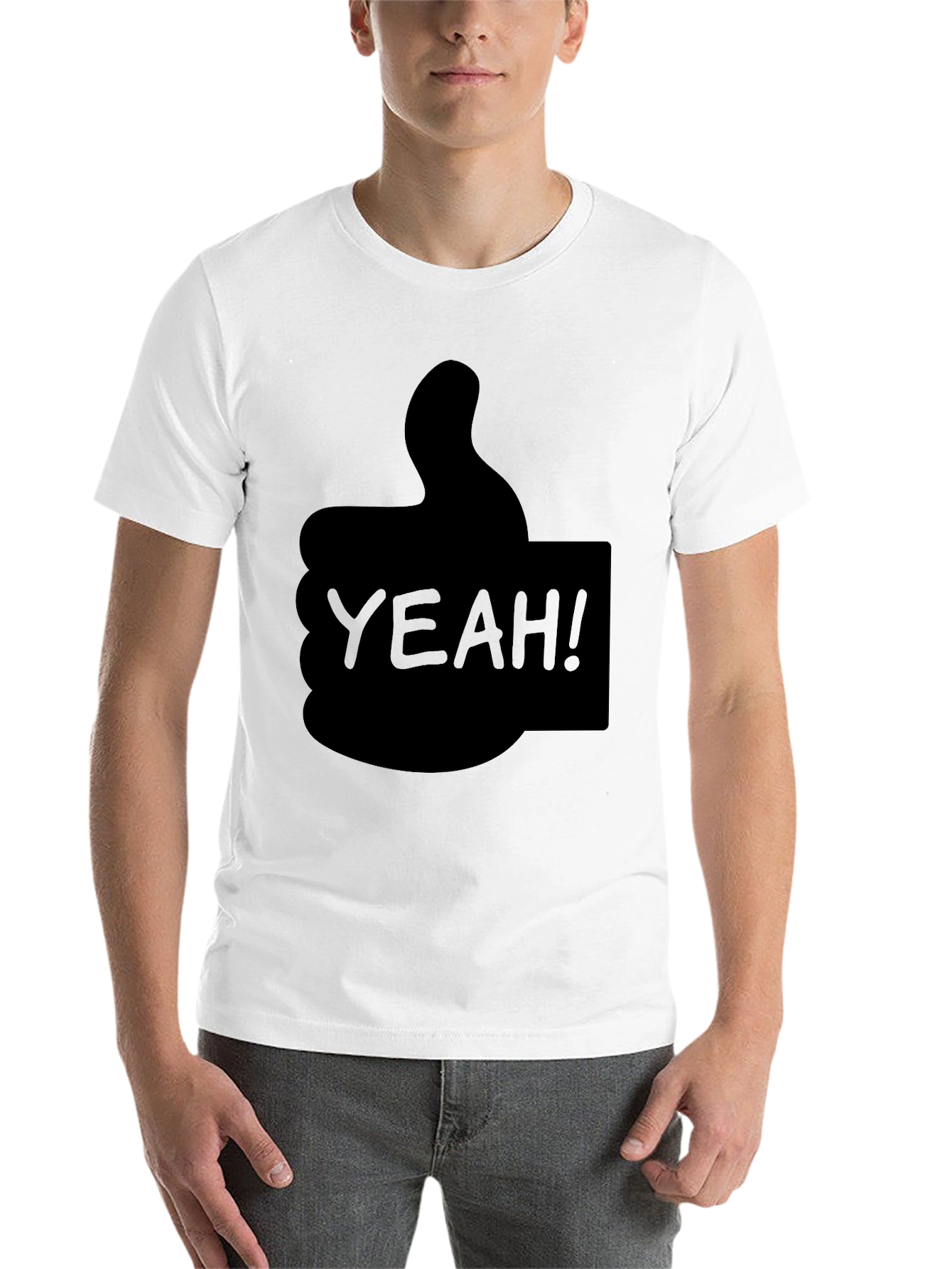 Black Yeah! Thumbs Up Graphic T-Shirt - Cool Casual Tee view 14