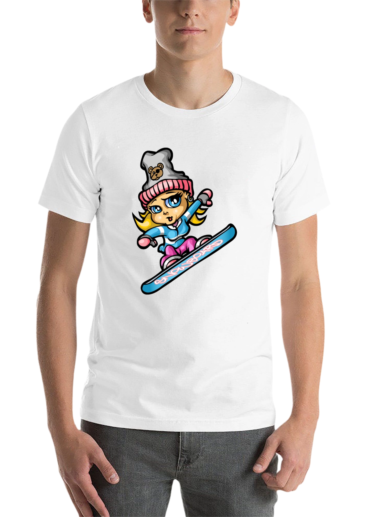 Black Snowboard Girl T-Shirt - Cartoon Graphic Tee view 14