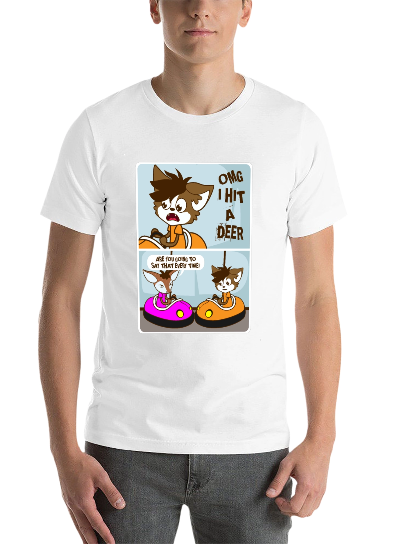 Black Cartoon Deer Bumper Cars Black T-Shirt view 14