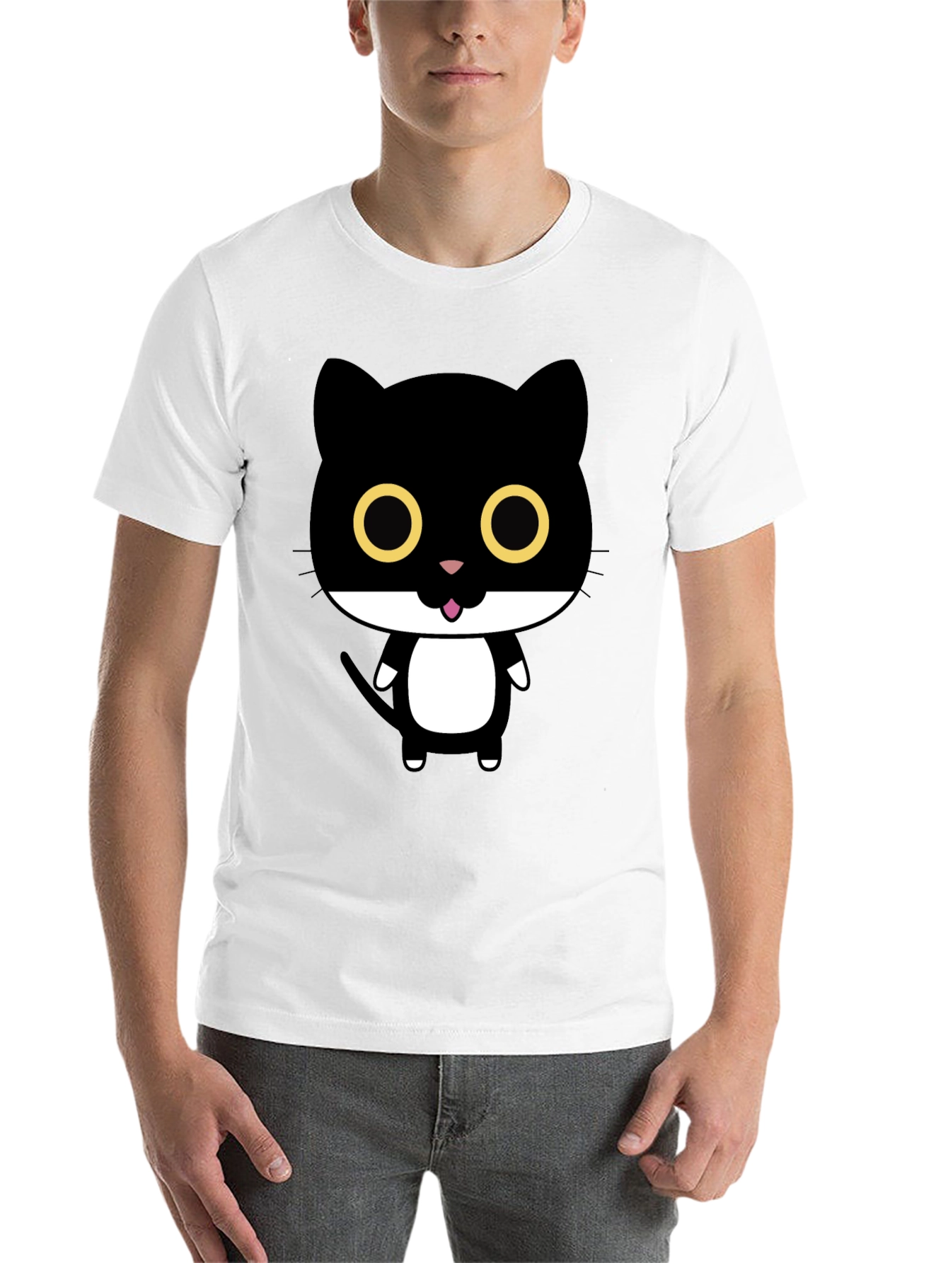 Black Cute Cartoon Black Cat Graphic T-Shirt view 14