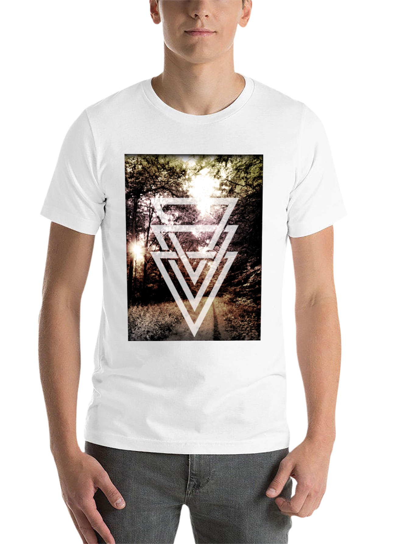 Black Geometric Forest Print T-Shirt - Modern Style view 14