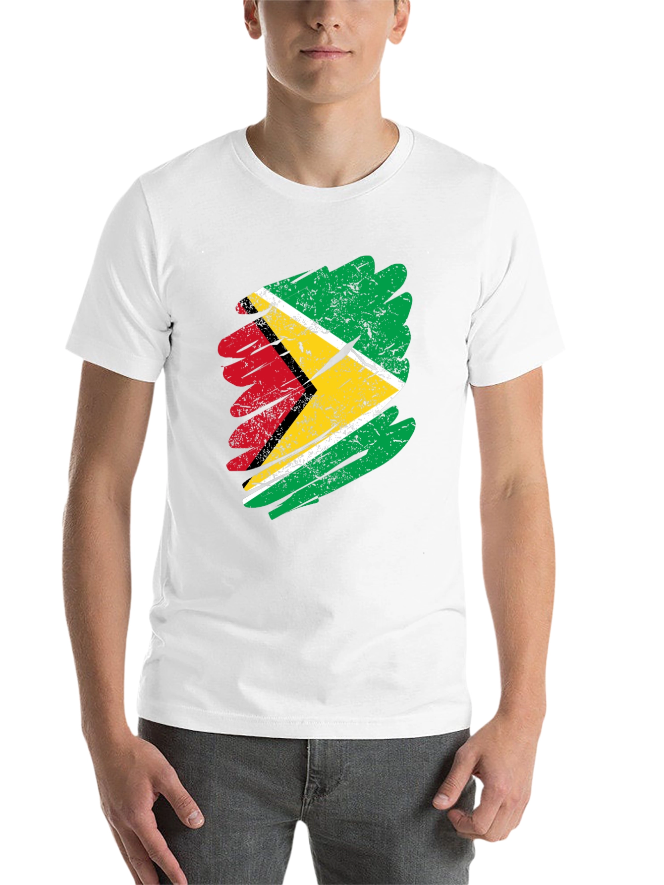 Black Guyana Flag Brush Stroke Men's Black T-Shirt view 14