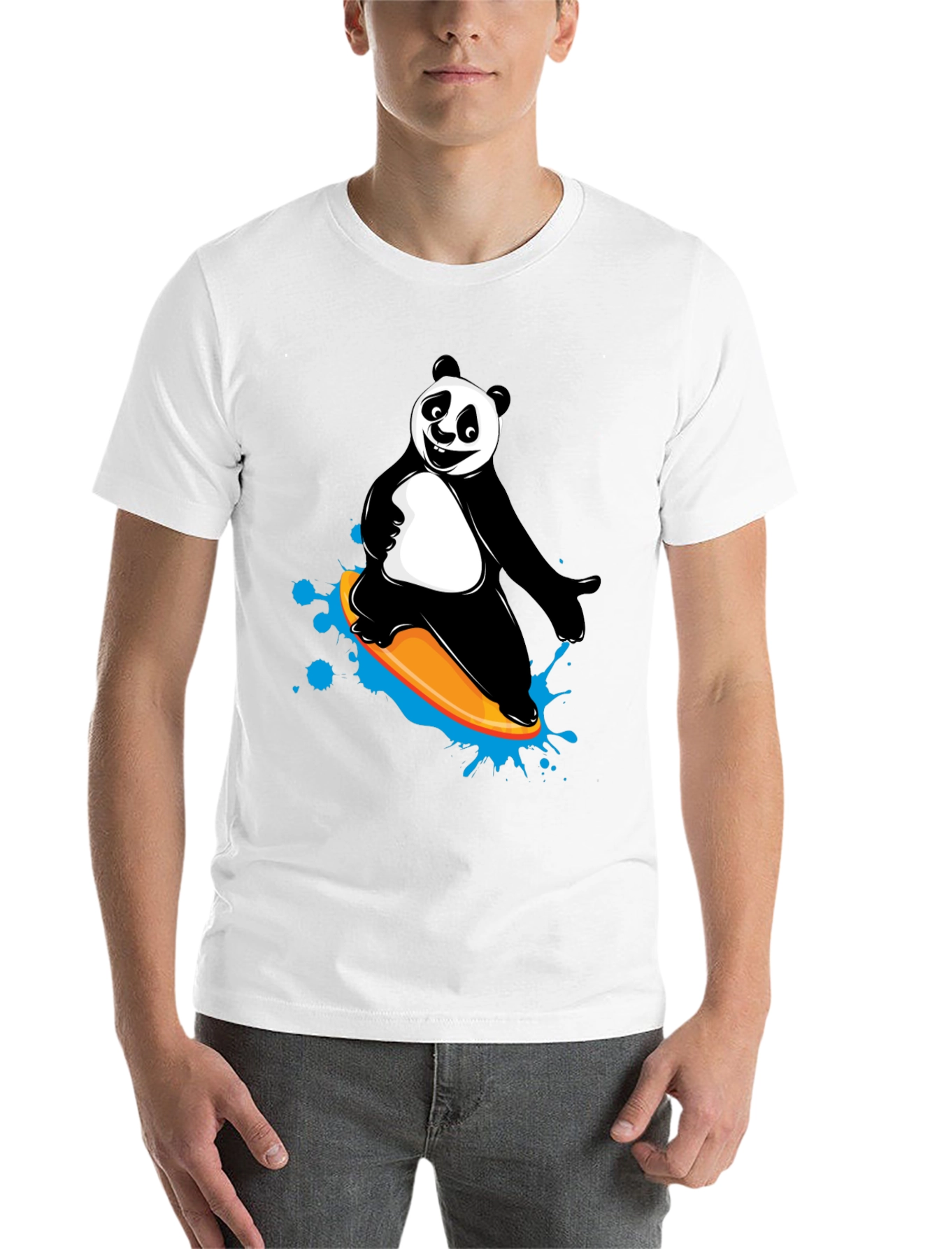 Black Panda Surfing Graphic Tee - Fun Black T-Shirt view 14