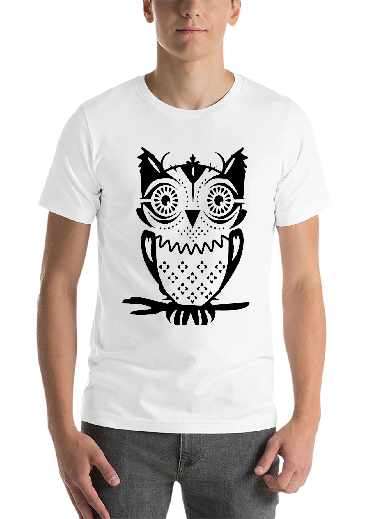 Black Men's Black Owl Graphic T-Shirt view 14