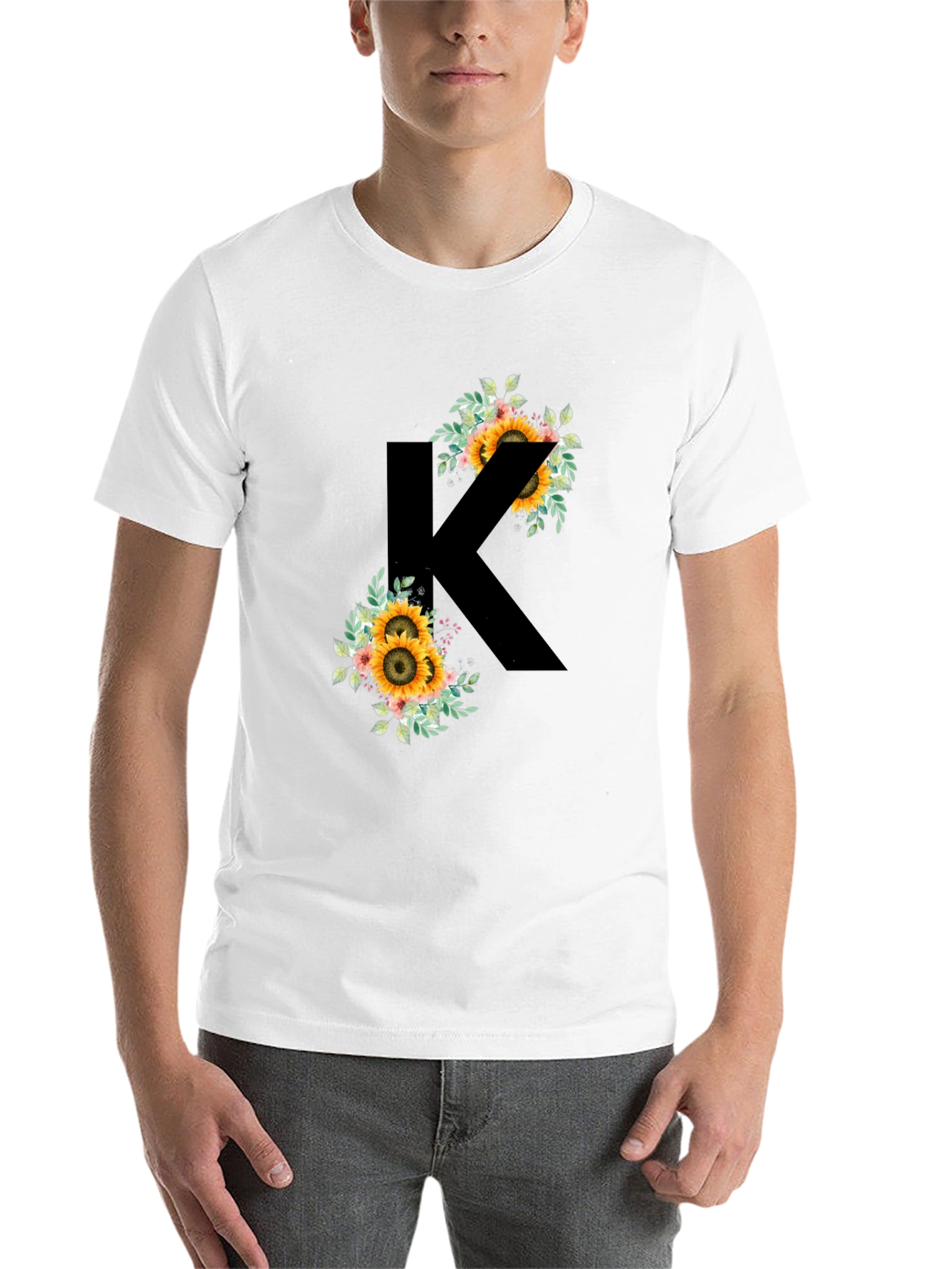 Sunflower Letter K Black T-Shirt - 14