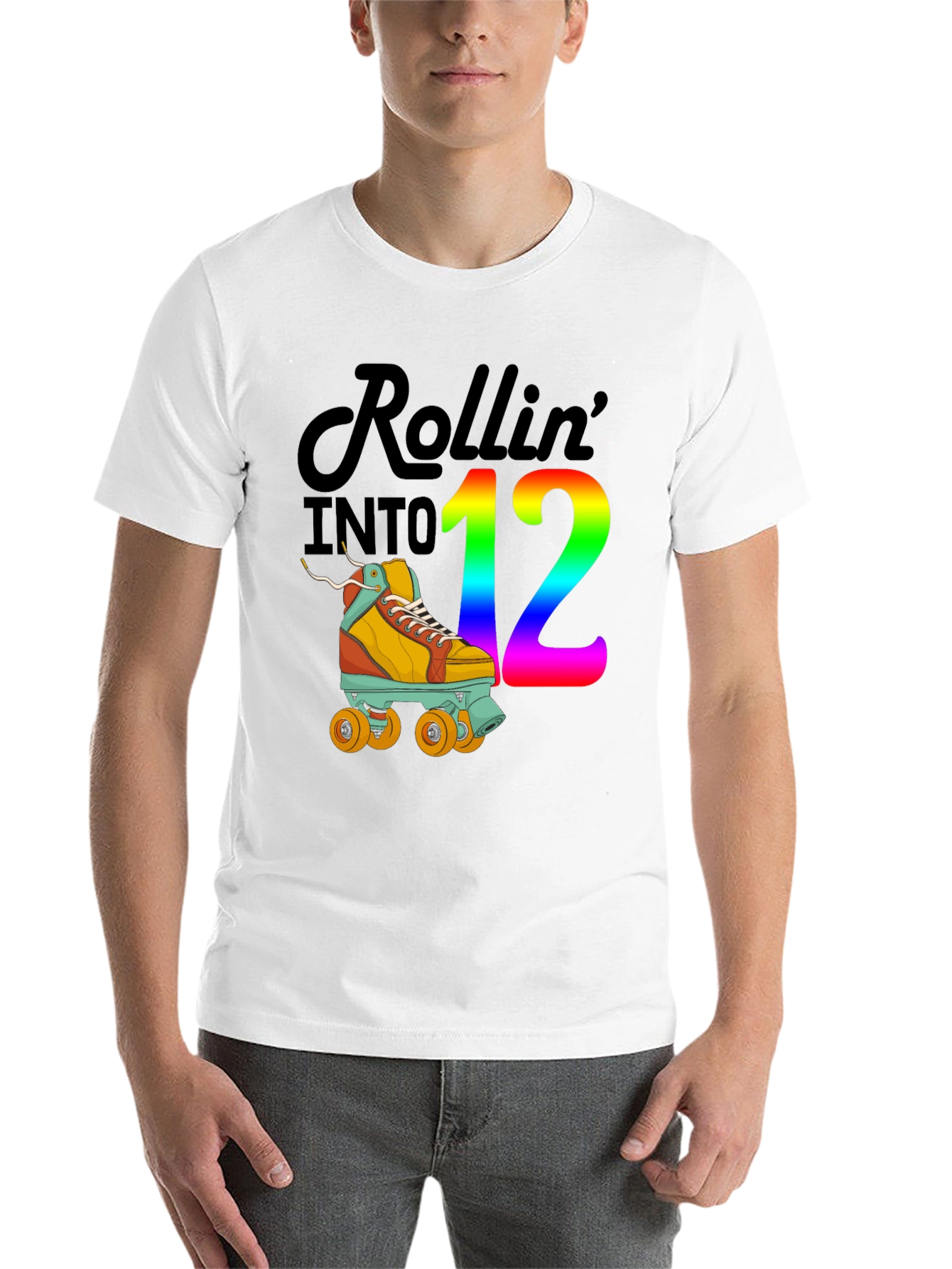 Black Rollin' into 12 T-Shirt, Roller Skate Birthday Tee view 14