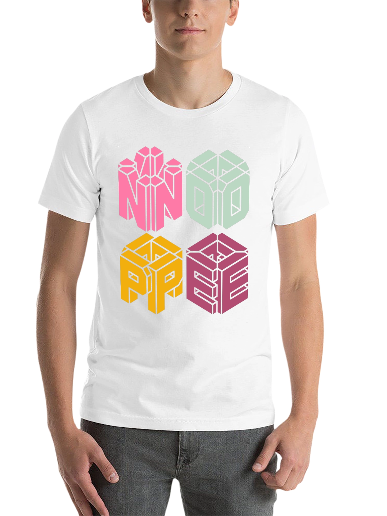 Black Novelty NOPE T-Shirt - Geometric Block Letter Design view 14