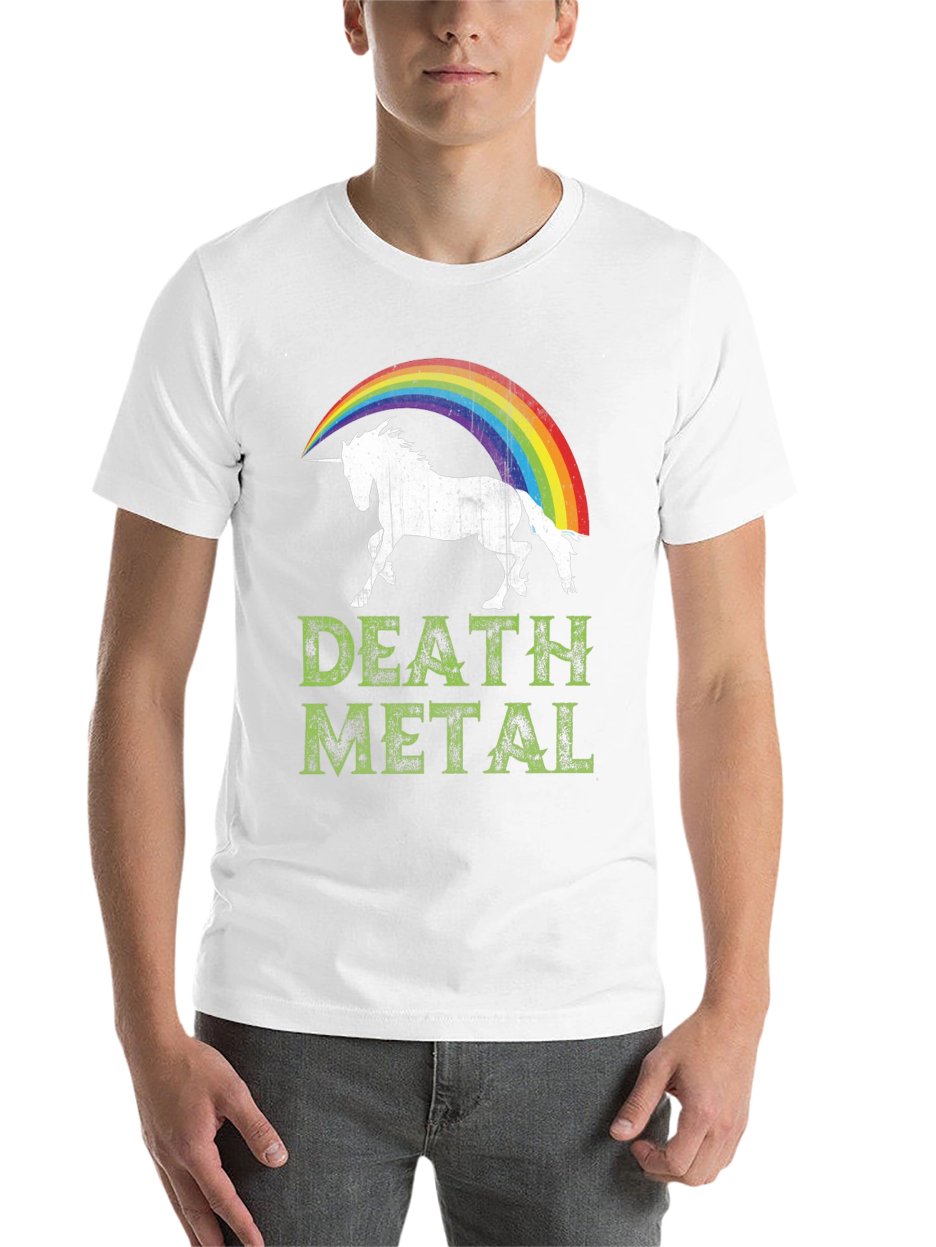 Black Death Metal Unicorn Rainbow T-Shirt - Black Cotton Tee view 14