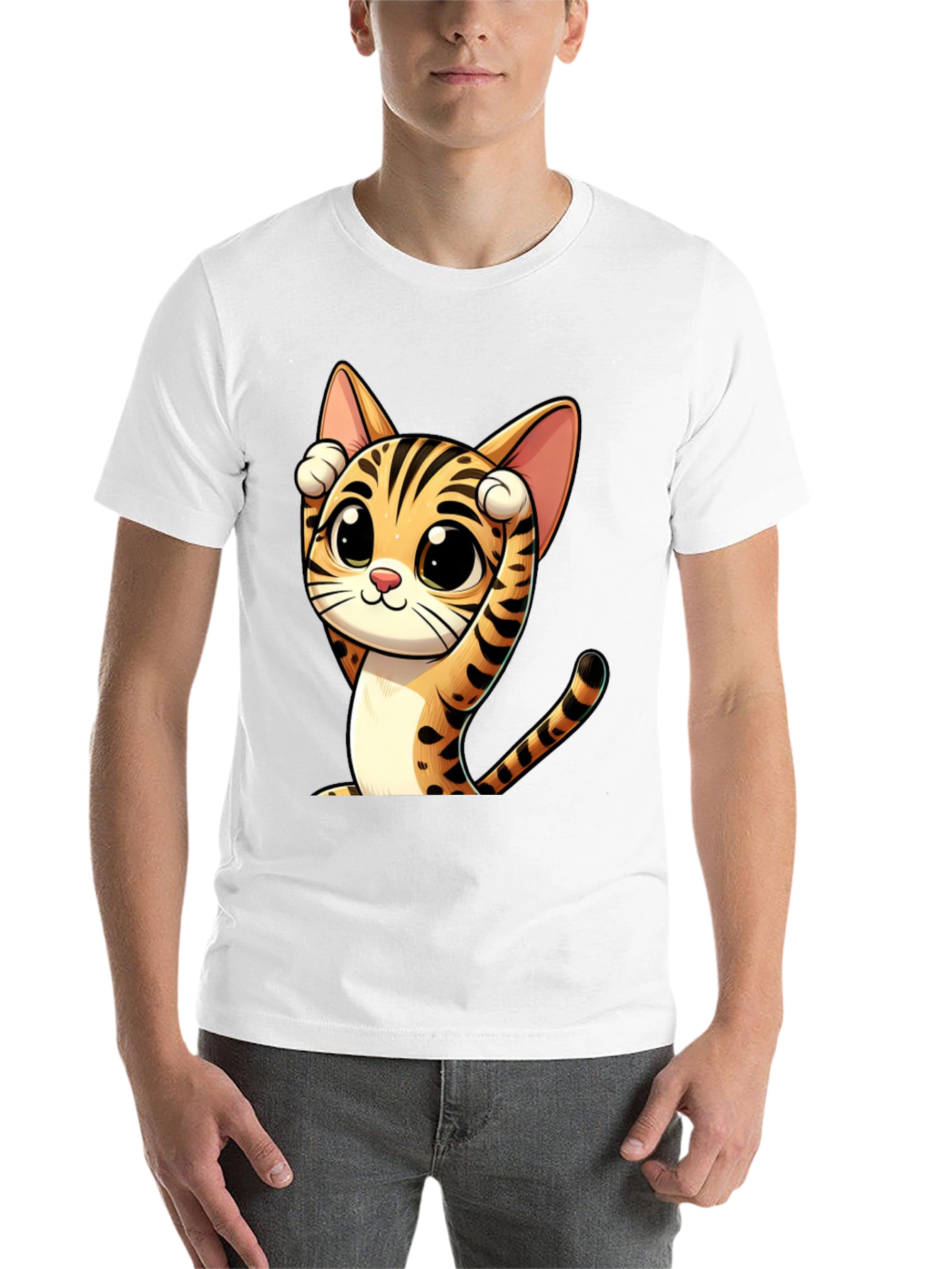 Black Cute Cartoon Cat Graphic Black T-Shirt view 14