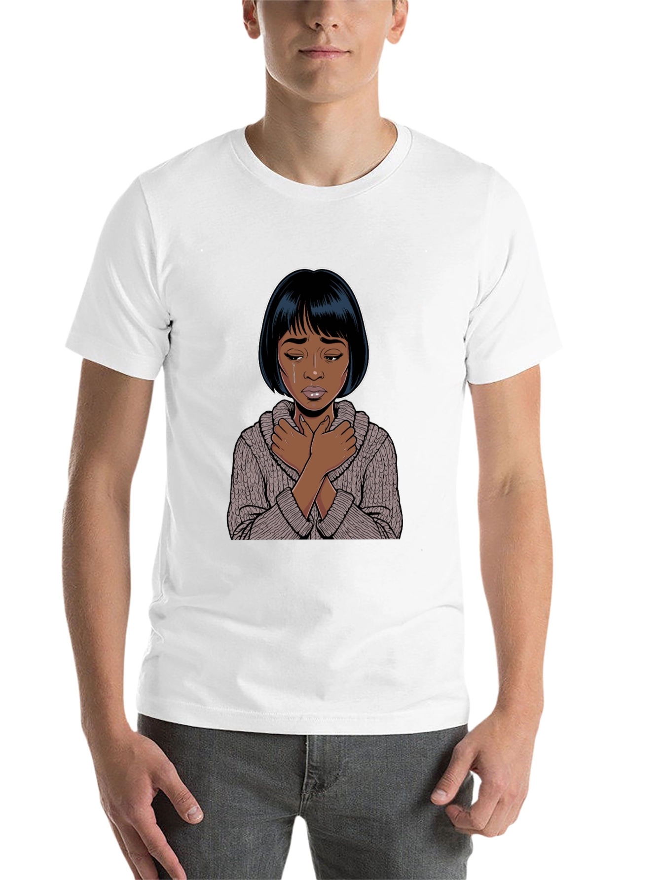 Black Emotional Cartoon Graphic T-Shirt view 14