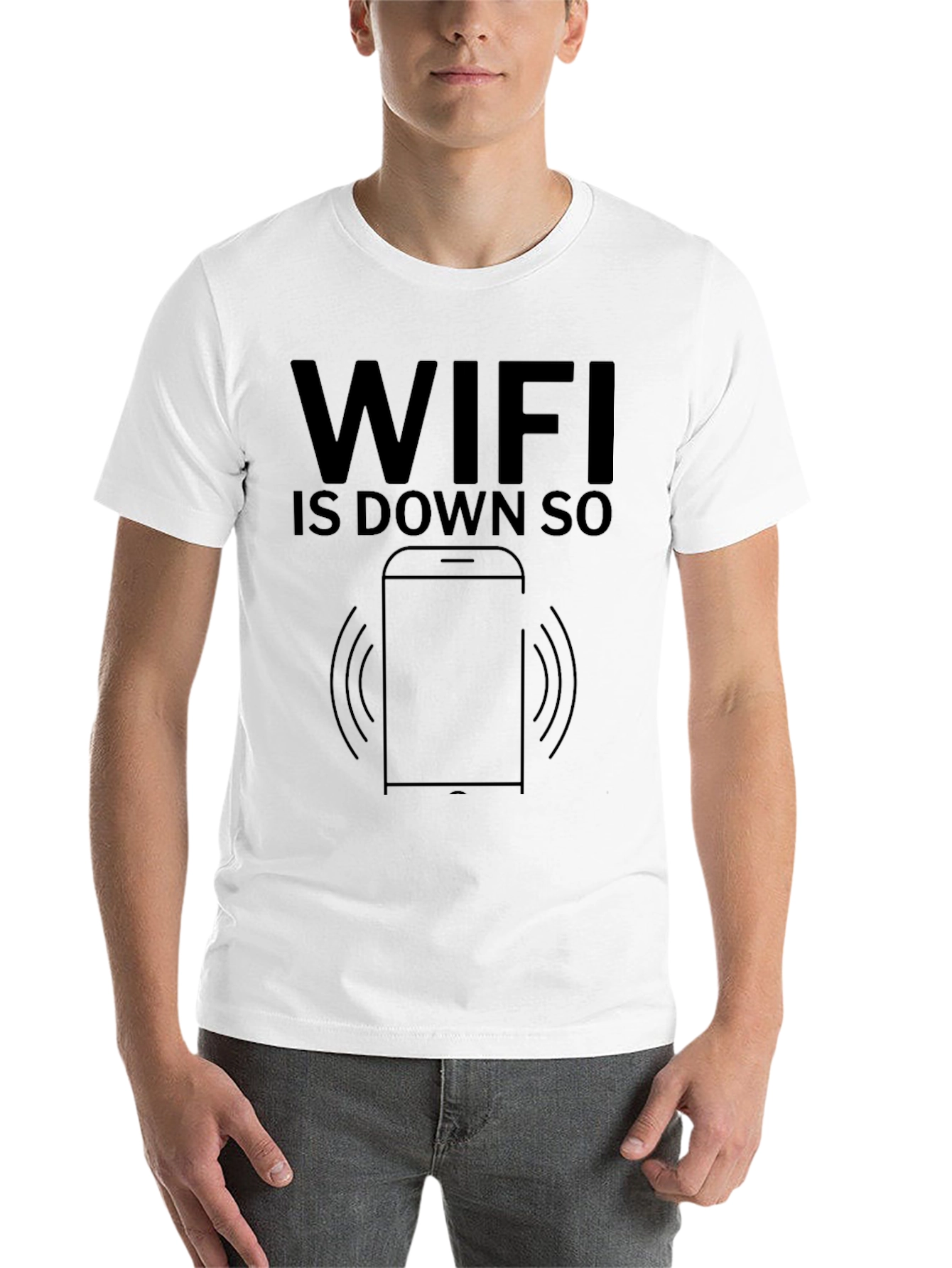 Black Funny WiFi Down Black Graphic T-Shirt view 14