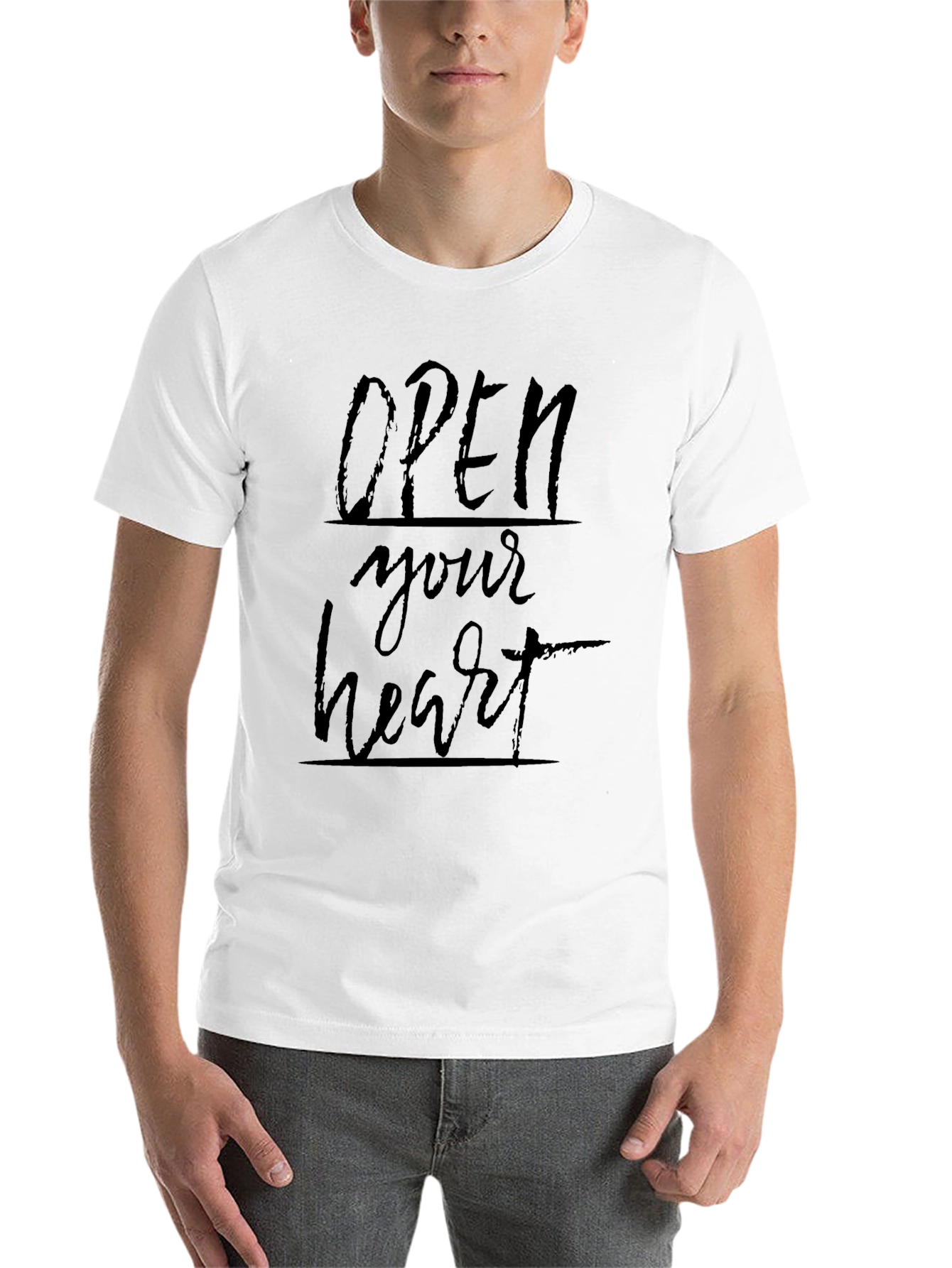 Black Open Your Heart Graphic Tee - Soft Black Cotton view 14